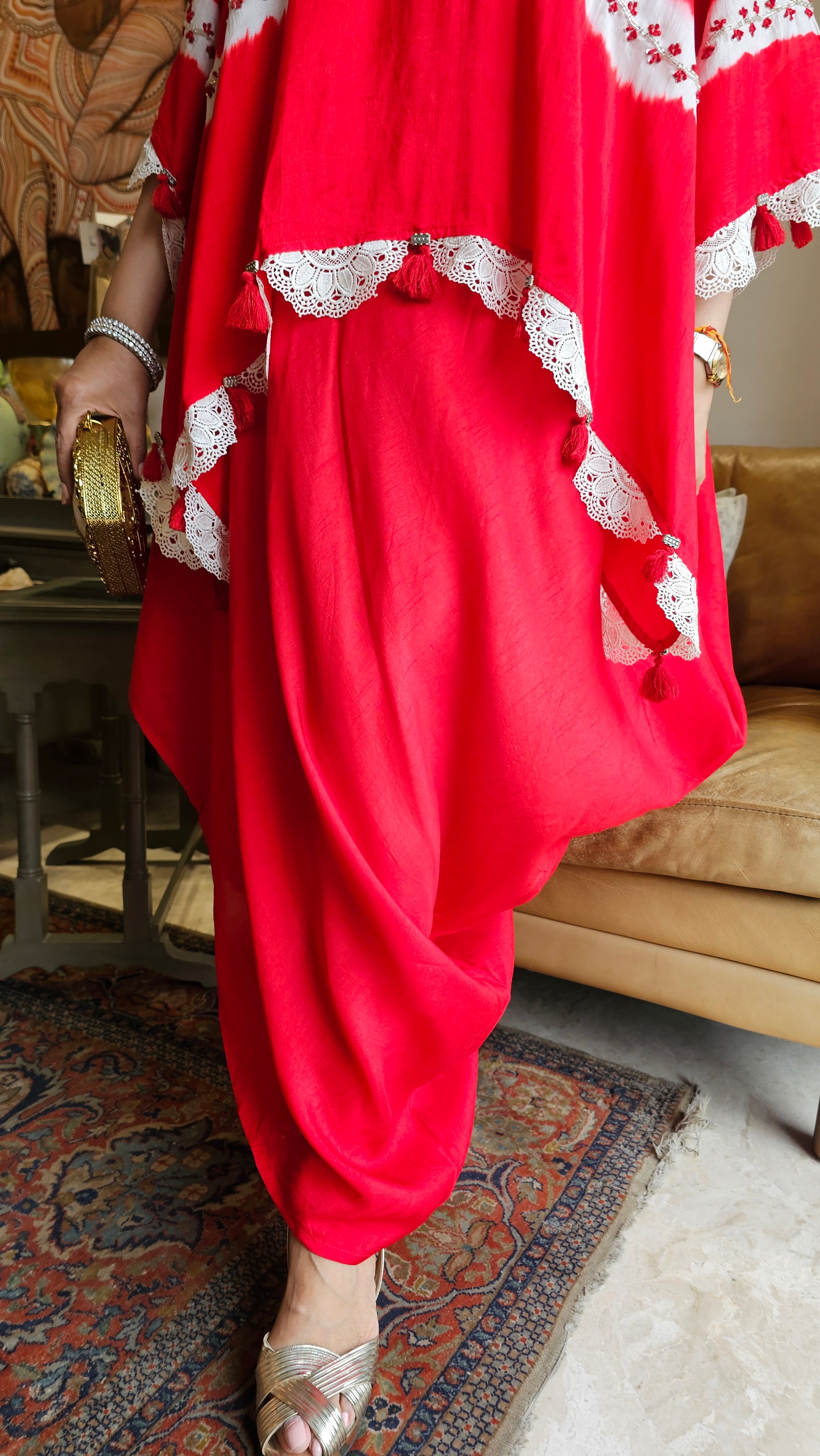 Beautiful Cotton Silk Cape Style Dress Embellished With Cut-dana & French Knot Work