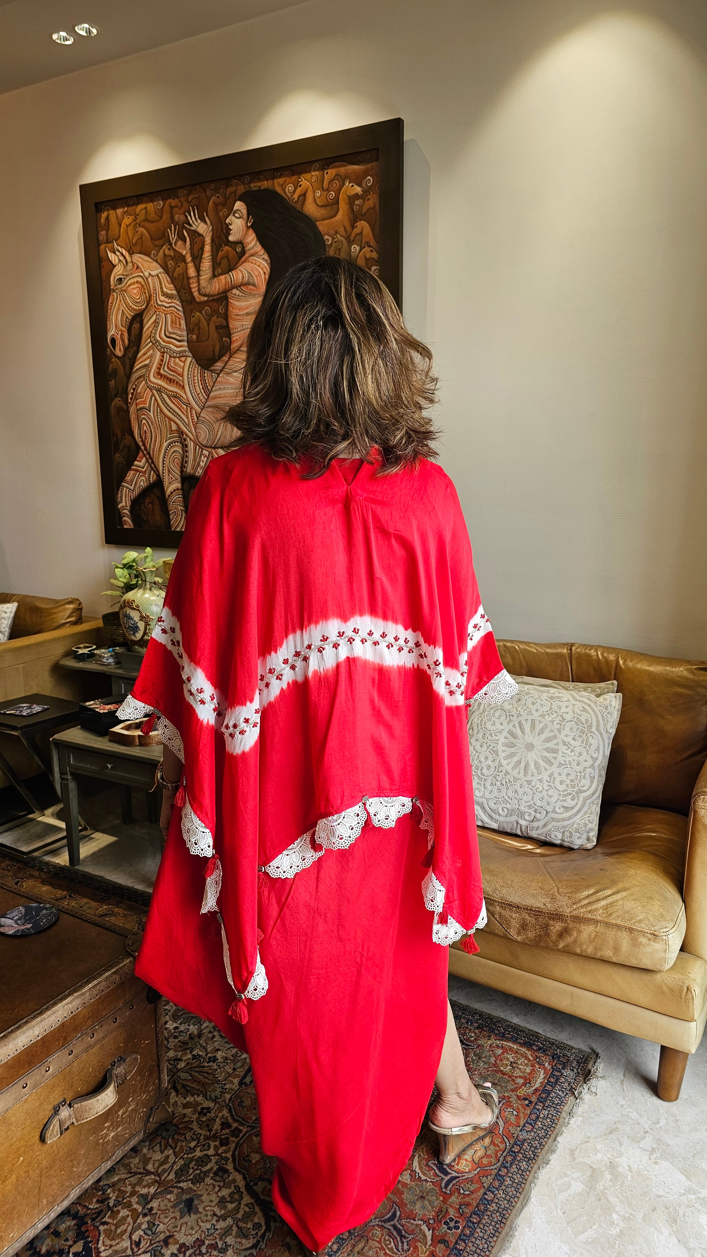 Beautiful Cotton Silk Cape Style Dress Embellished With Cut-dana & French Knot Work