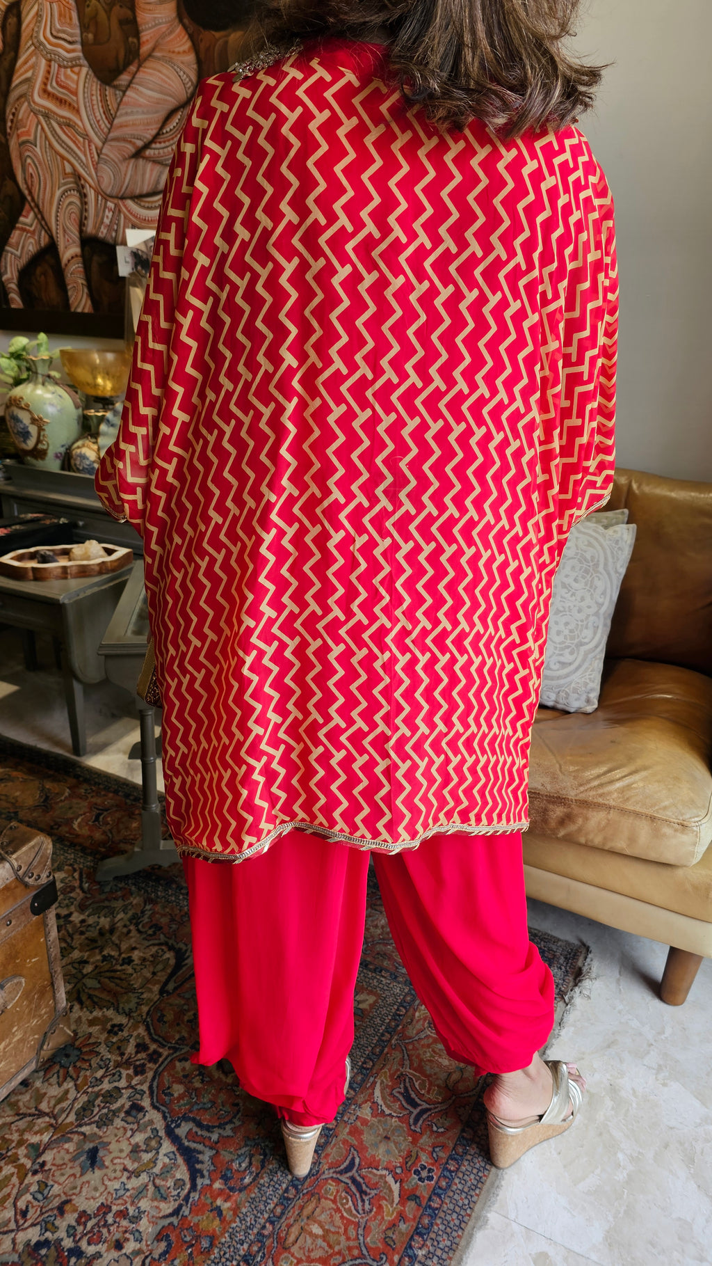 Beautiful Organza Top Embellished with Mirror & Latkan Work and with Georgette Bottom