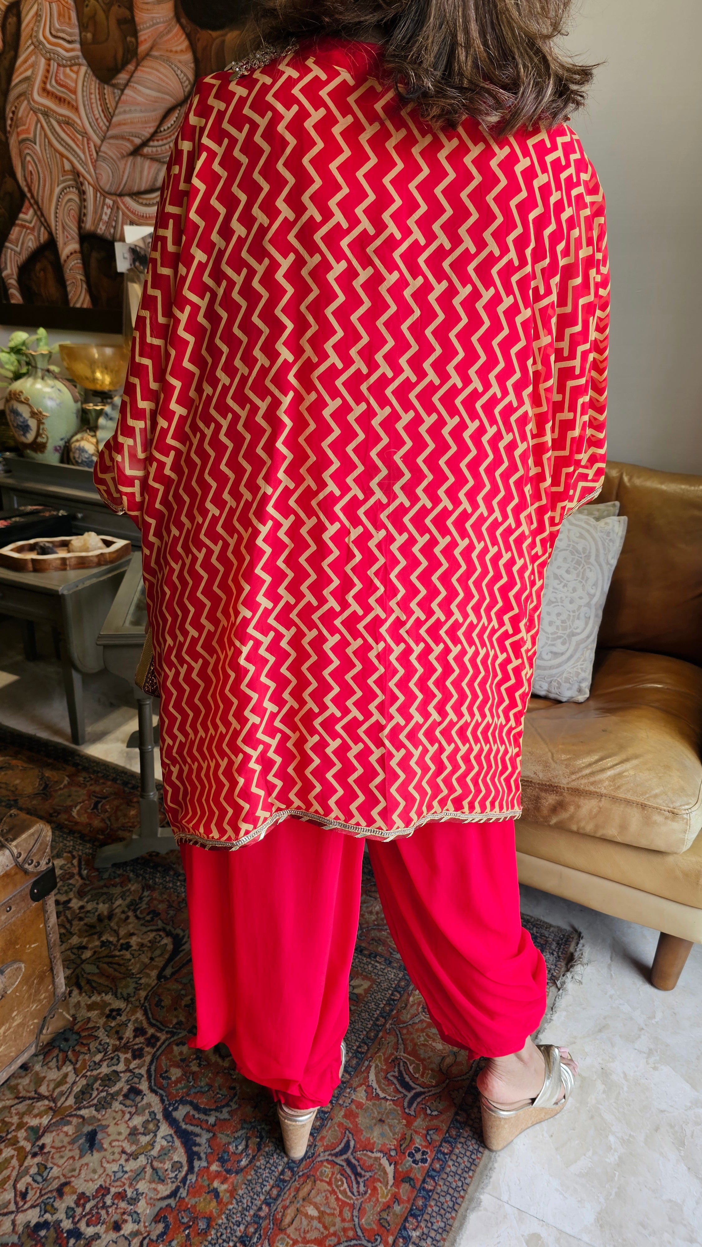 Beautiful Organza Top Embellished with Mirror & Latkan Work and with Georgette Bottom