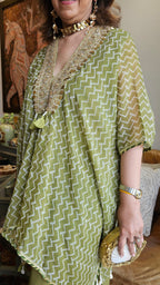 Beautiful Organza Top Embellished with Mirror & Latkan Work and with Georgette Bottom