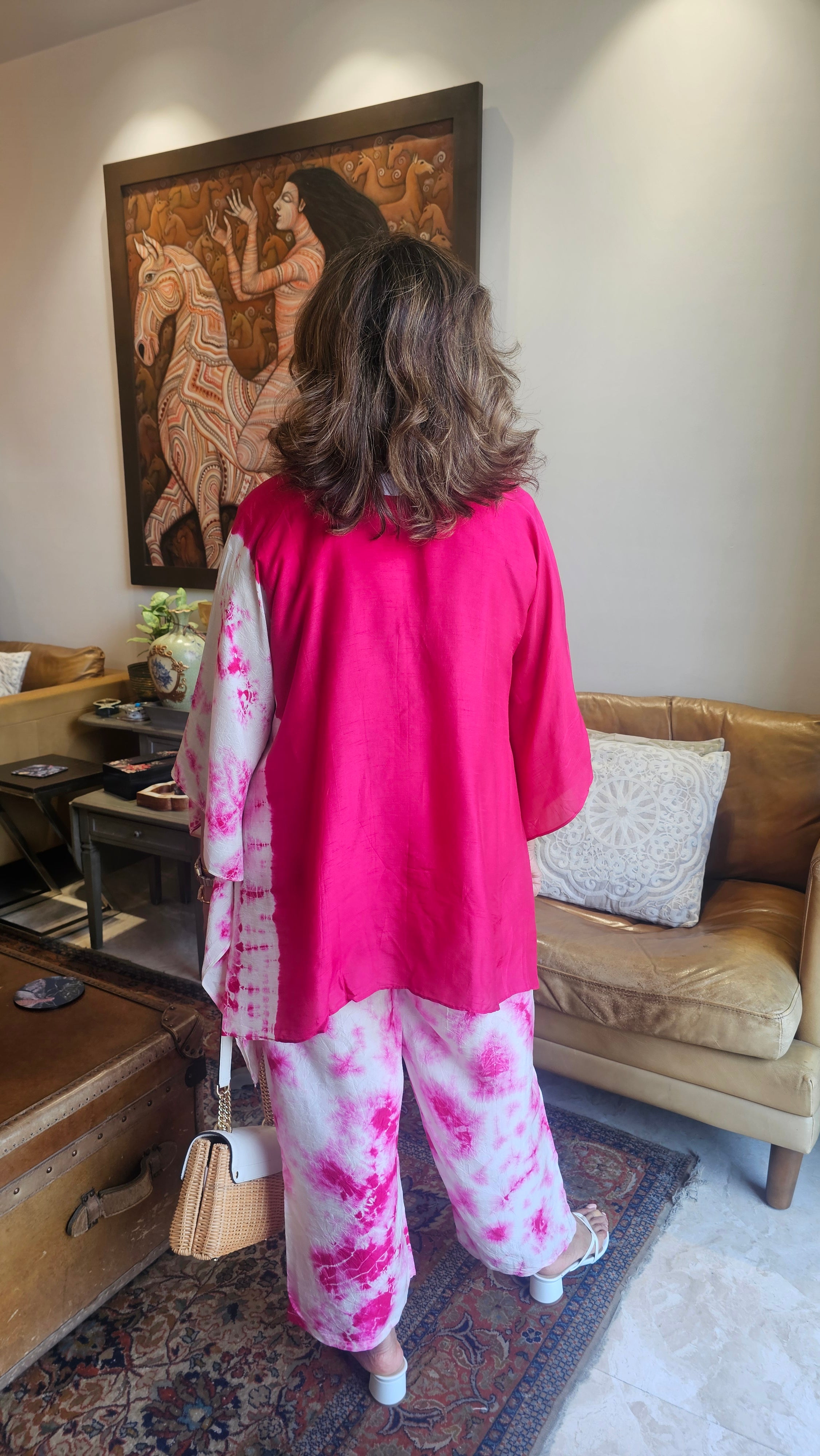 Stunning Tie & Dye Printed Cotton Silk Kaftan Co-ord Set