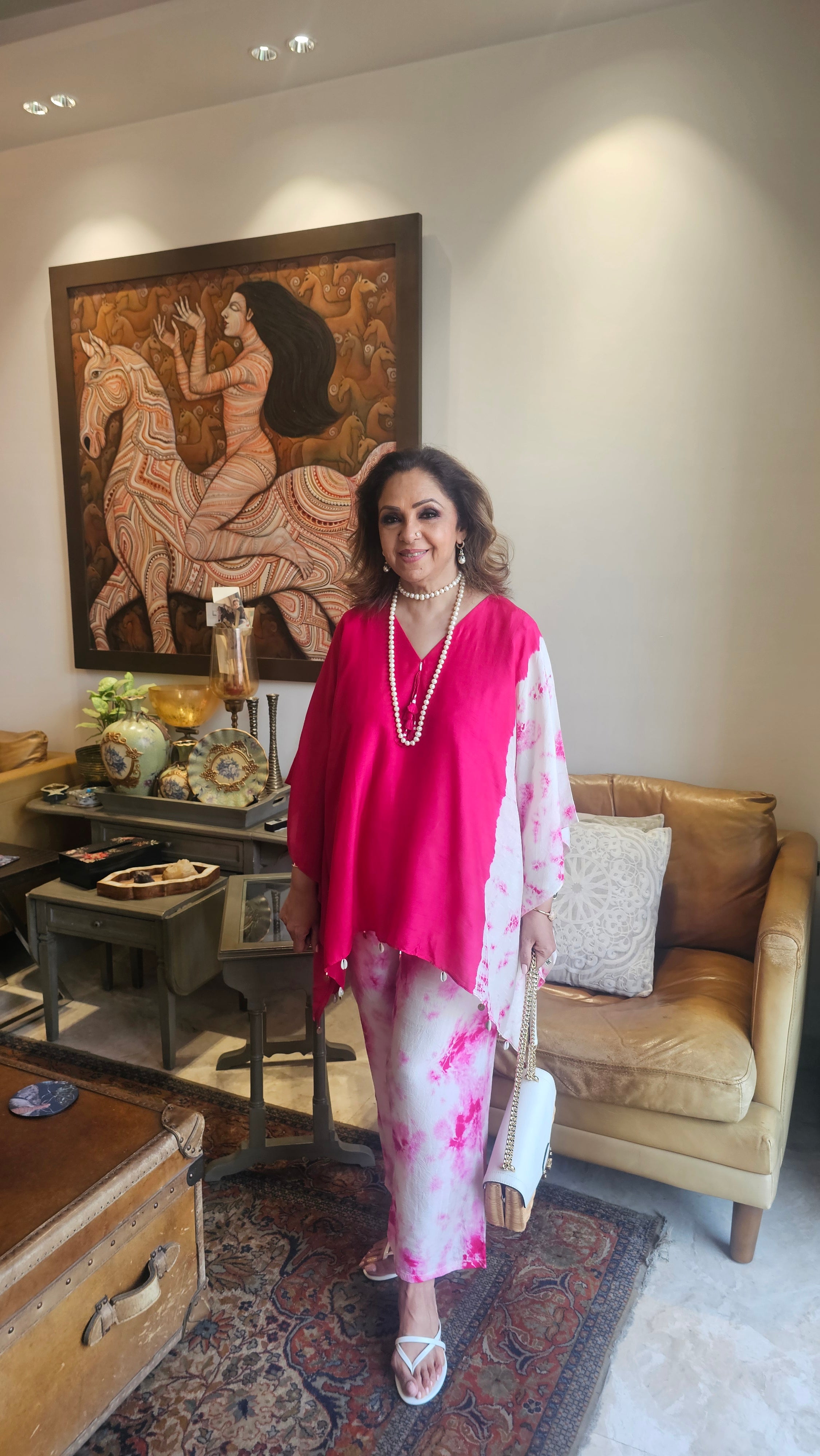 Stunning Tie & Dye Printed Cotton Silk Kaftan Co-ord Set