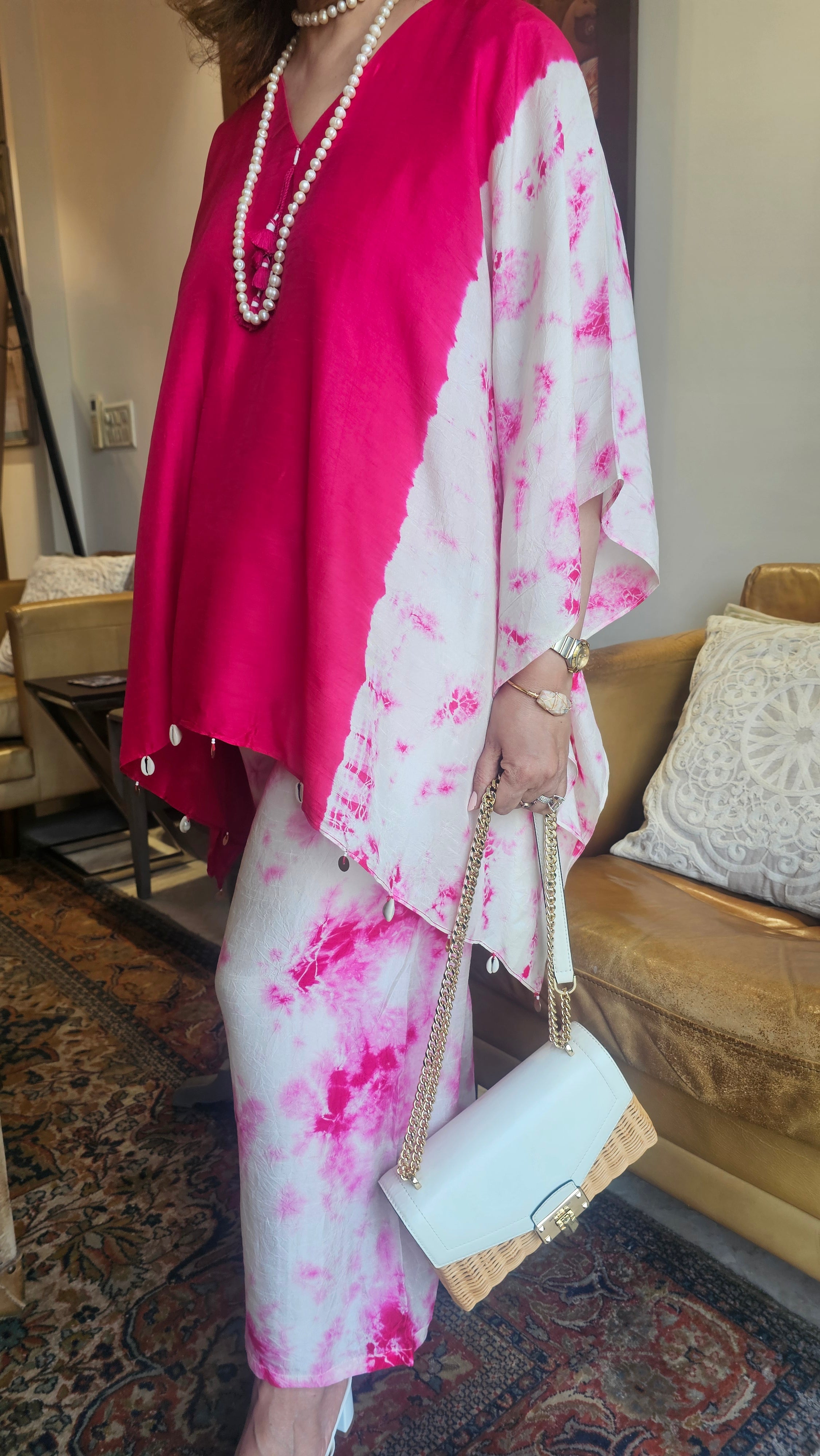 Stunning Tie & Dye Printed Cotton Silk Kaftan Co-ord Set