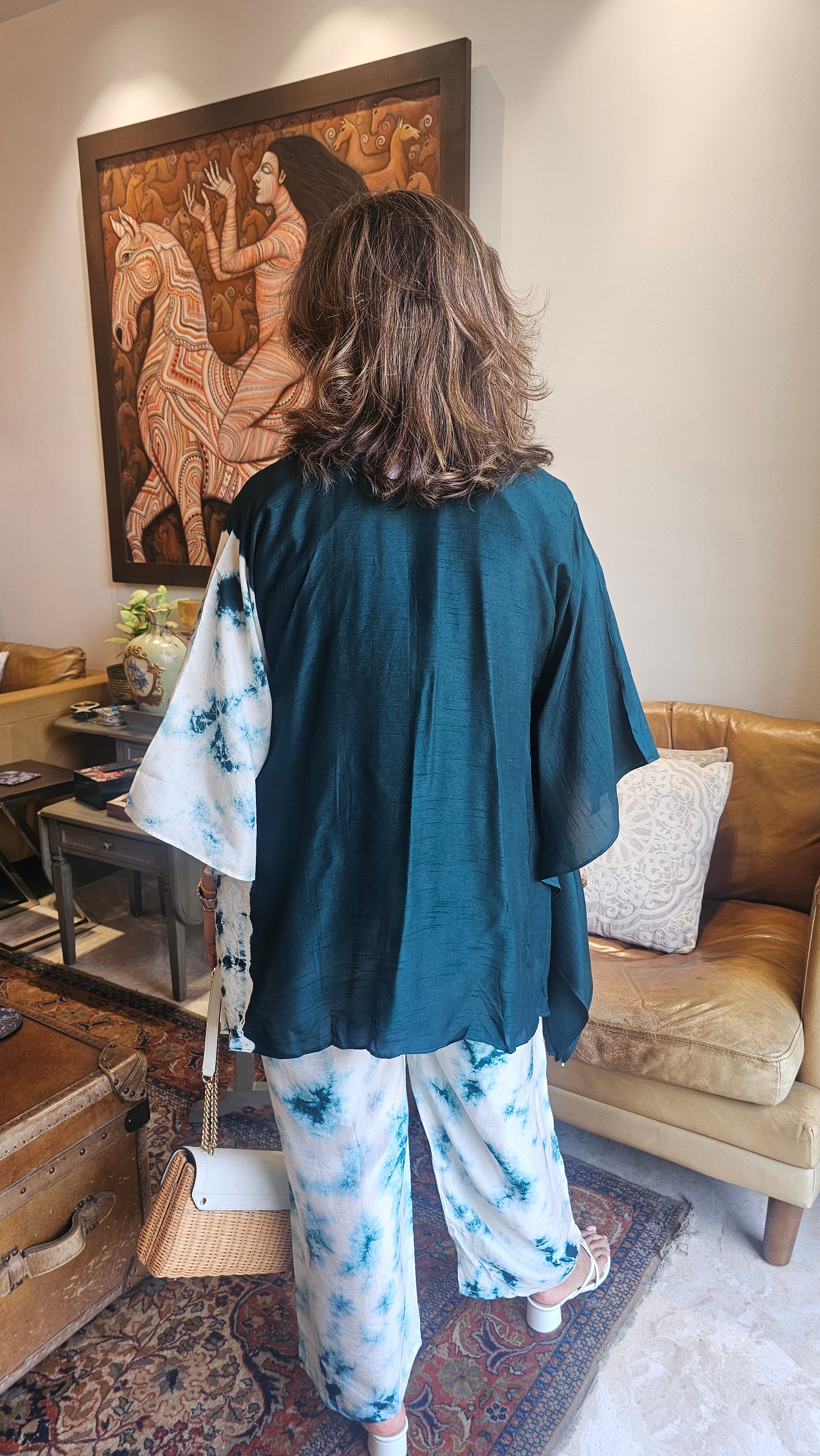 Stunning Tie & Dye Printed Cotton Silk Kaftan Co-ord Set