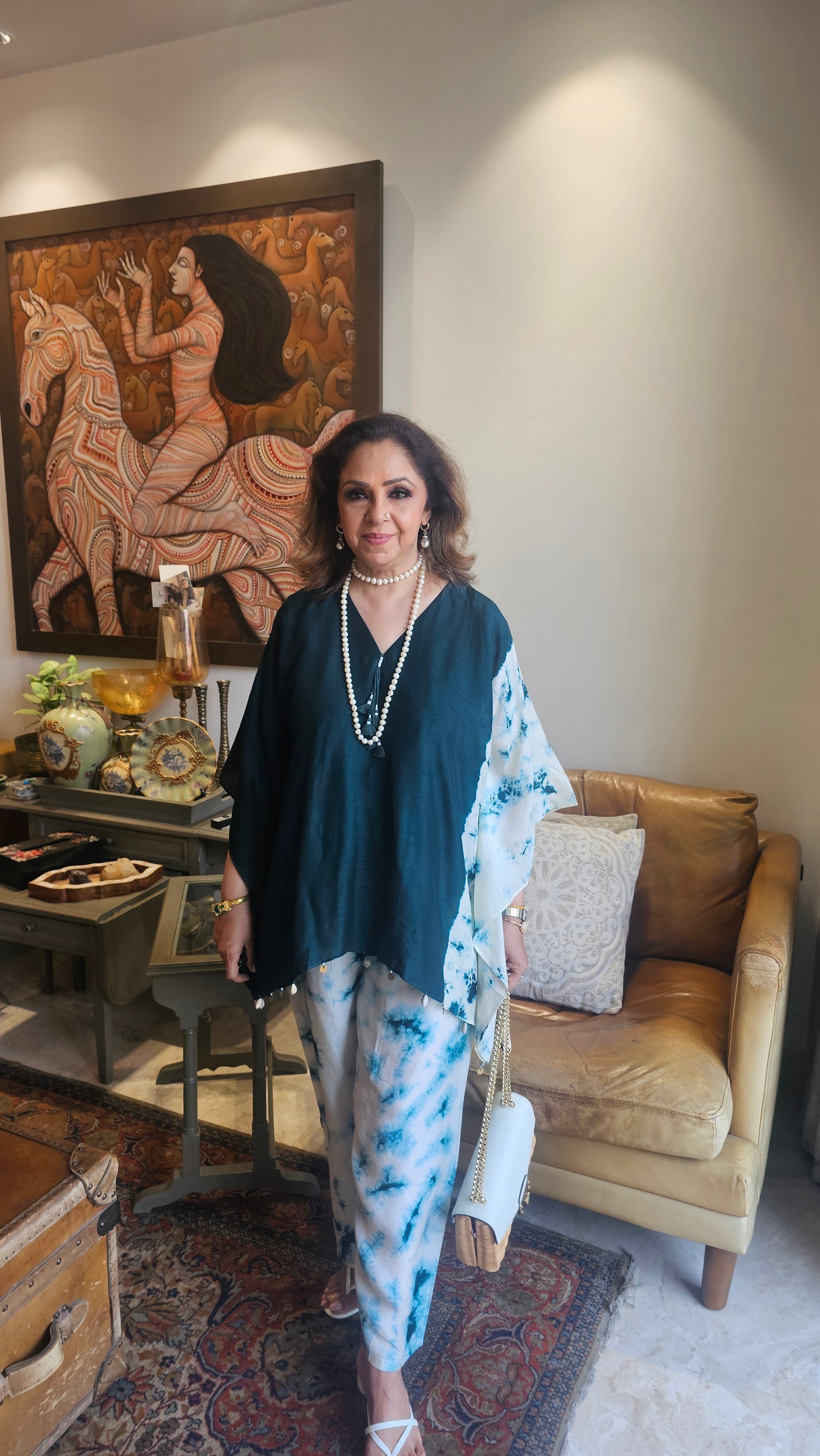 Stunning Tie & Dye Printed Cotton Silk Kaftan Co-ord Set