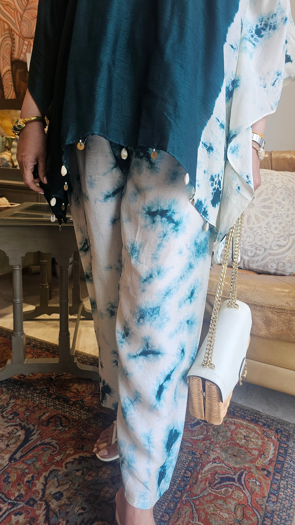 Stunning Tie & Dye Printed Cotton Silk Kaftan Co-ord Set