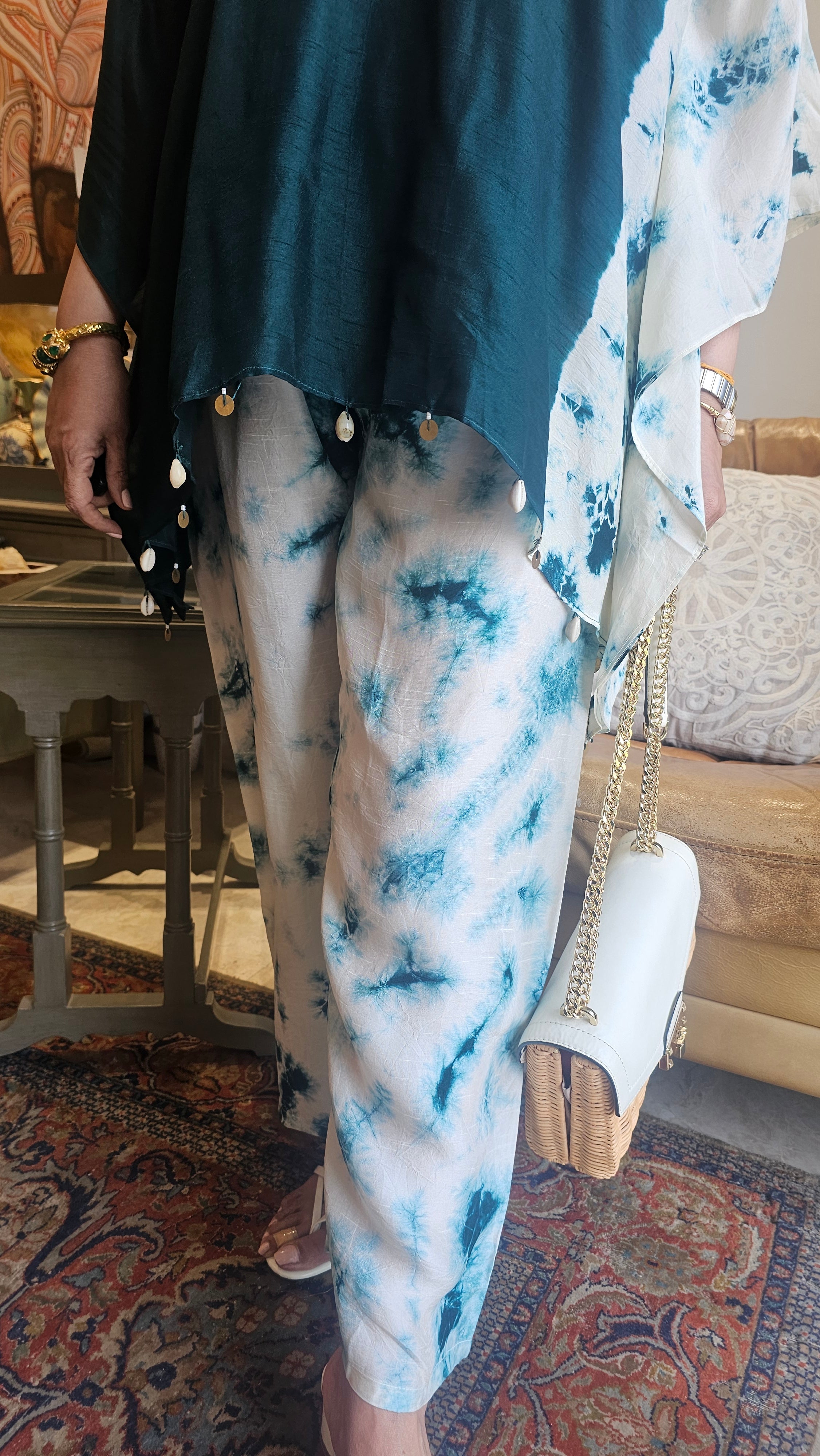 Stunning Tie & Dye Printed Cotton Silk Kaftan Co-ord Set