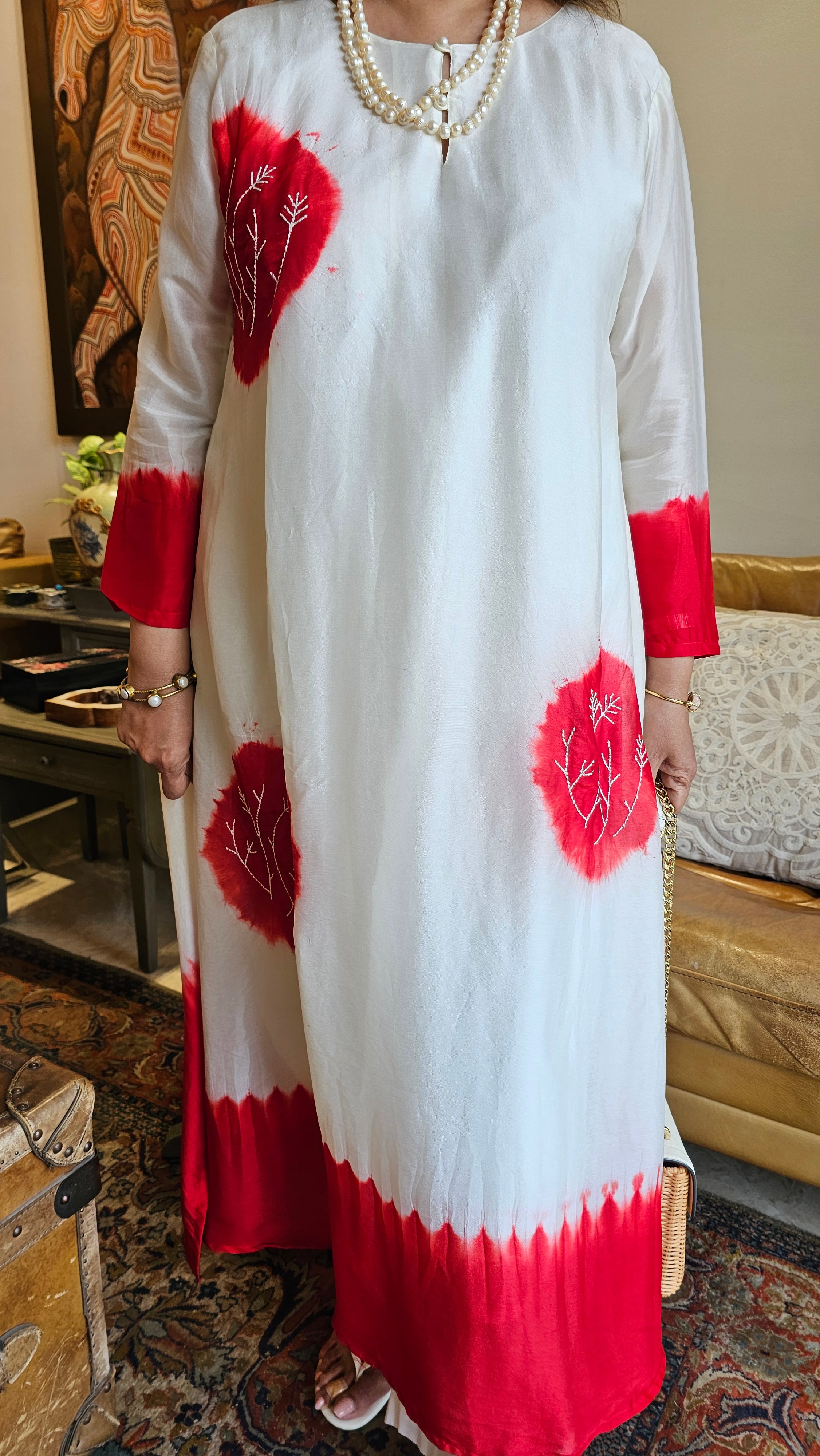 Gorgeous Tie & Dye Printed Mul Chanderi Top & Bottom With Thread Work