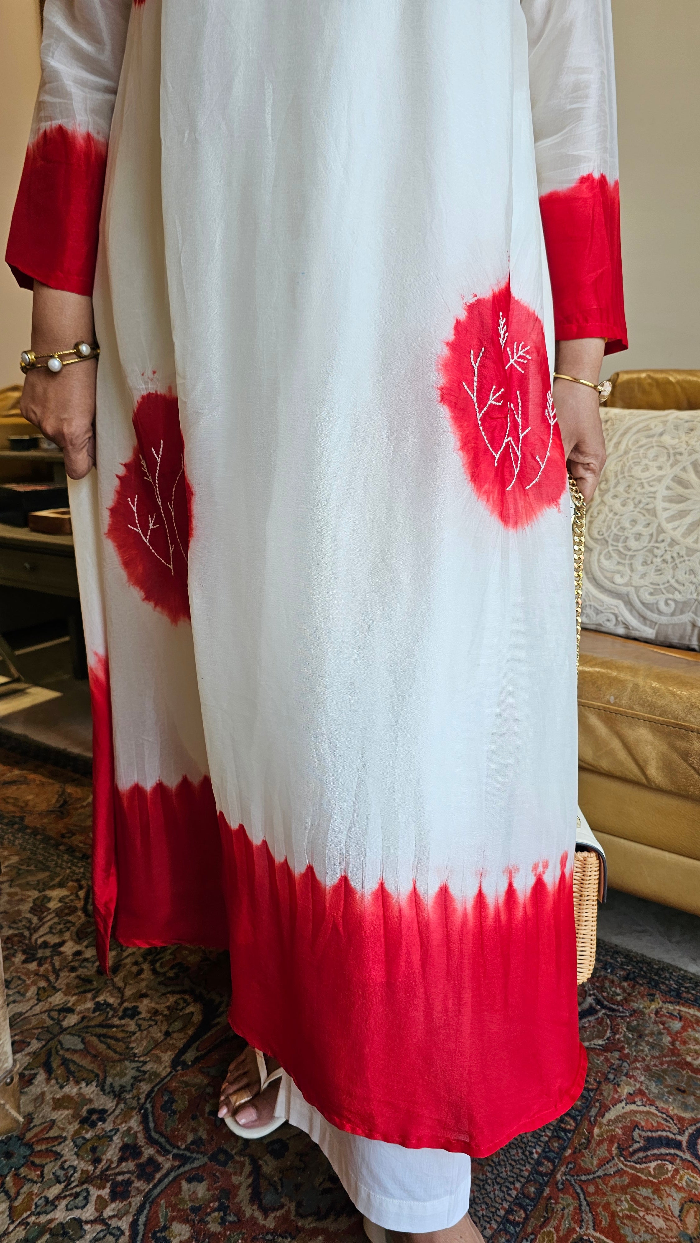 Gorgeous Tie & Dye Printed Mul Chanderi Top & Bottom With Thread Work