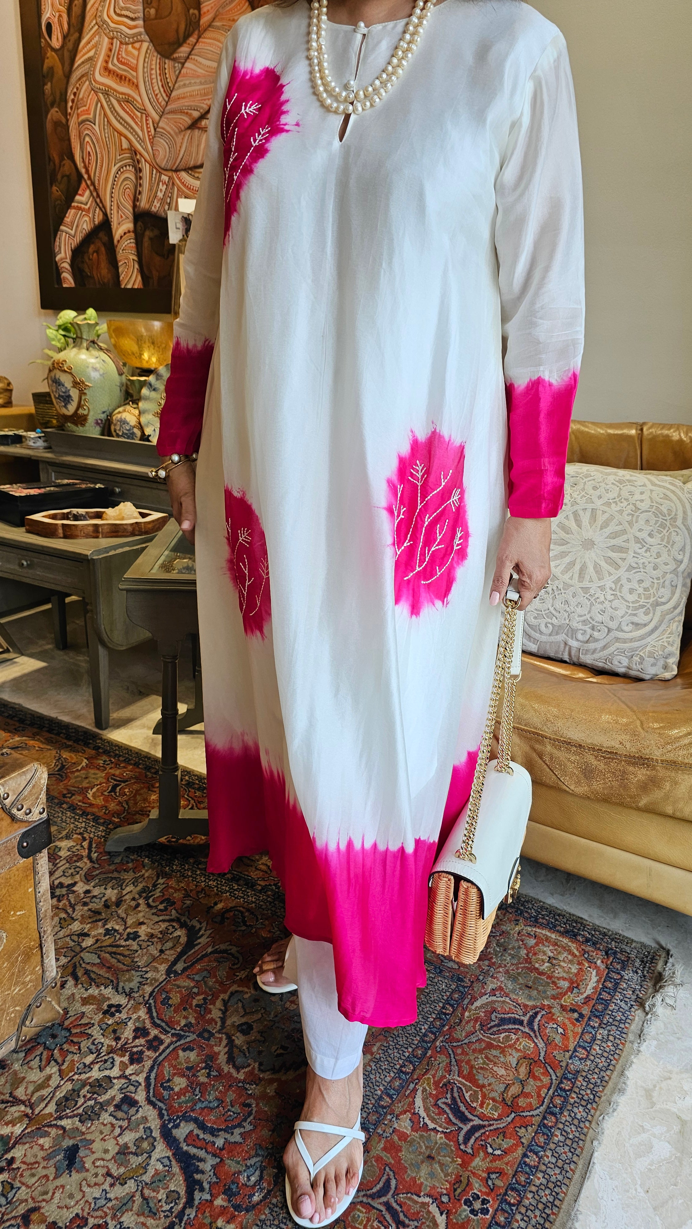 Gorgeous Tie & Dye Printed Mul Chanderi Top & Bottom With Thread Work