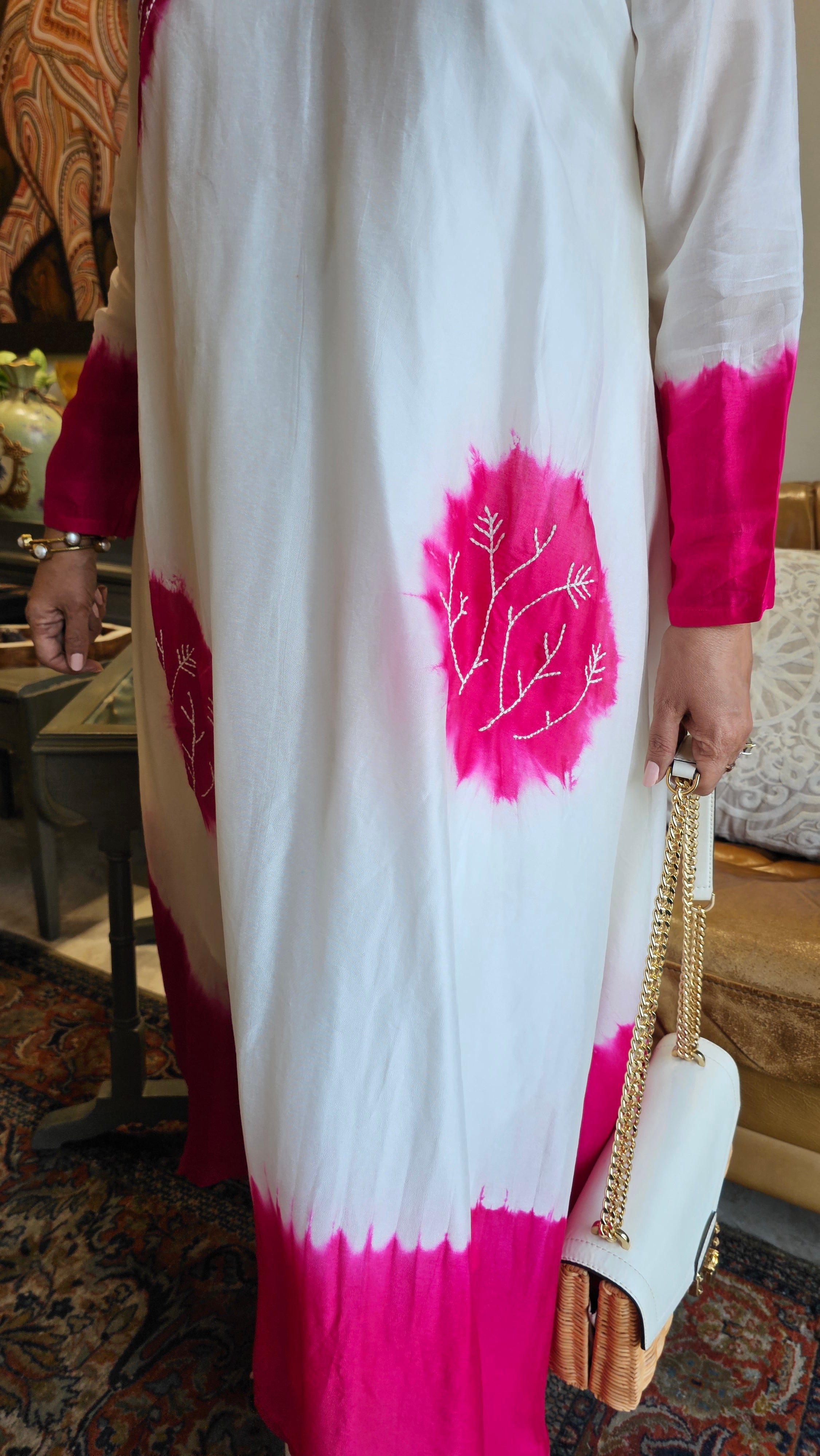 Gorgeous Tie & Dye Printed Mul Chanderi Top & Bottom With Thread Work