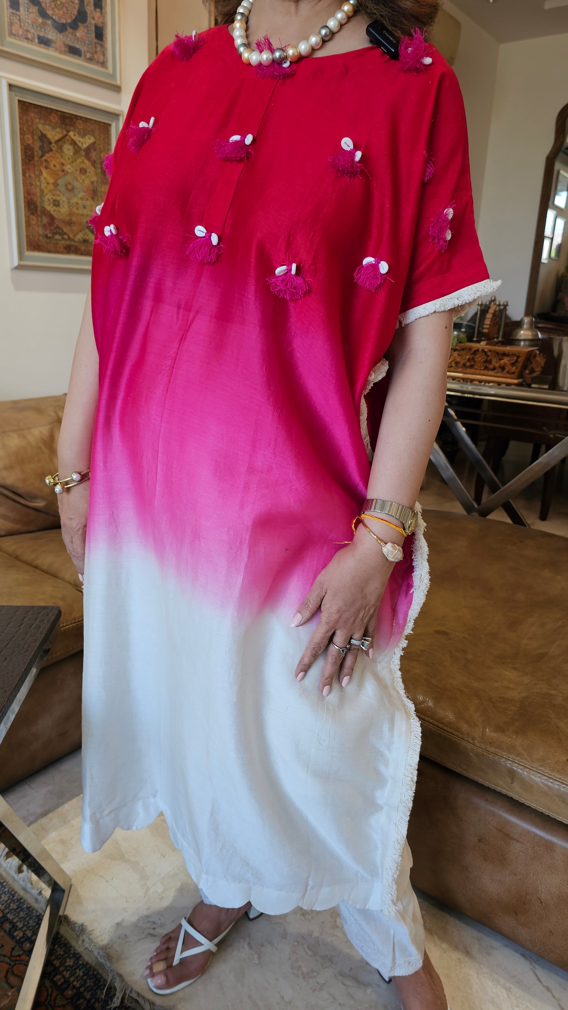 Beautiful Chanderi Co-ord Set Trimmed with Cowrie Shell Tassels