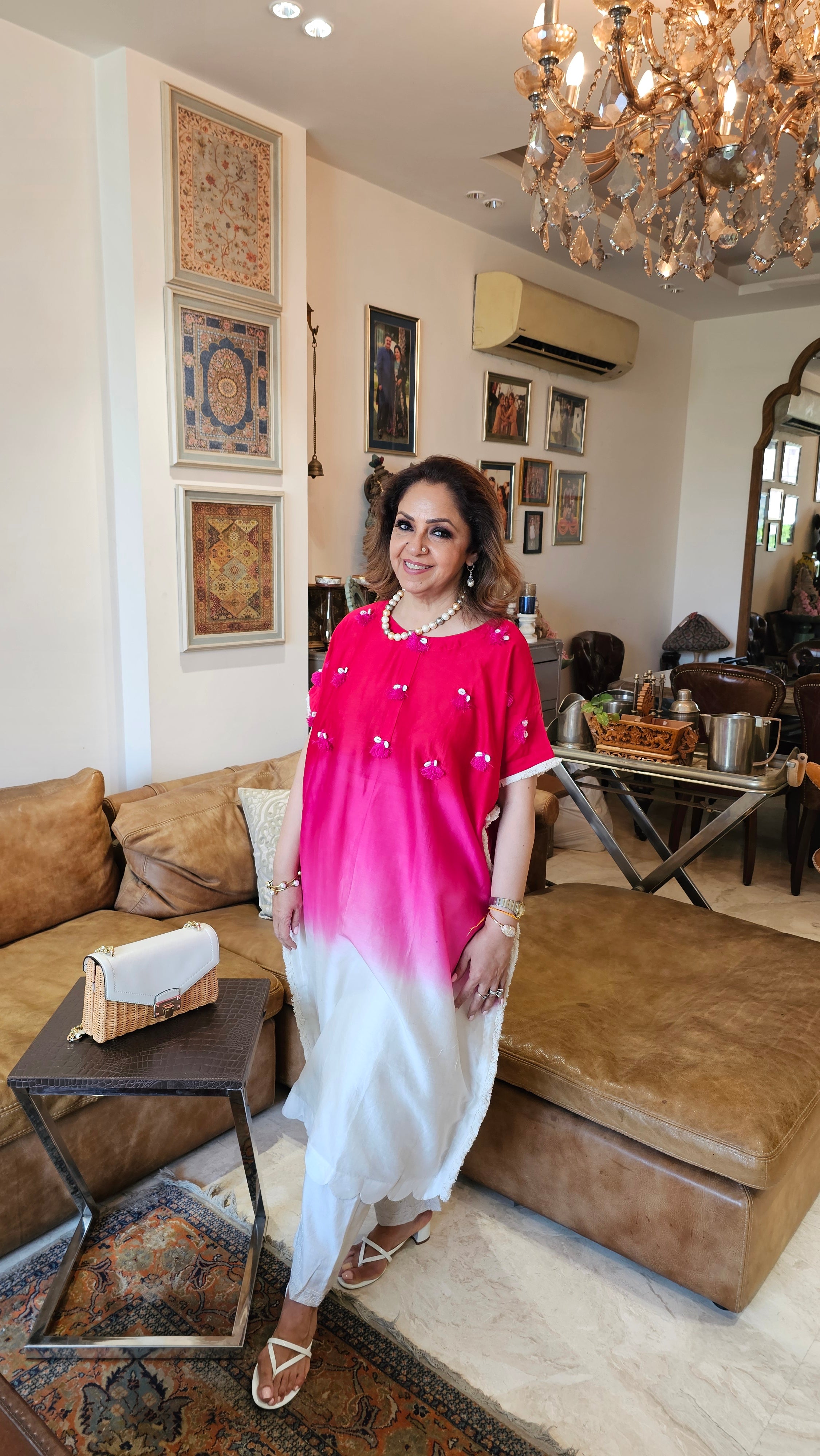 Beautiful Chanderi Co-ord Set Trimmed with Cowrie Shell Tassels