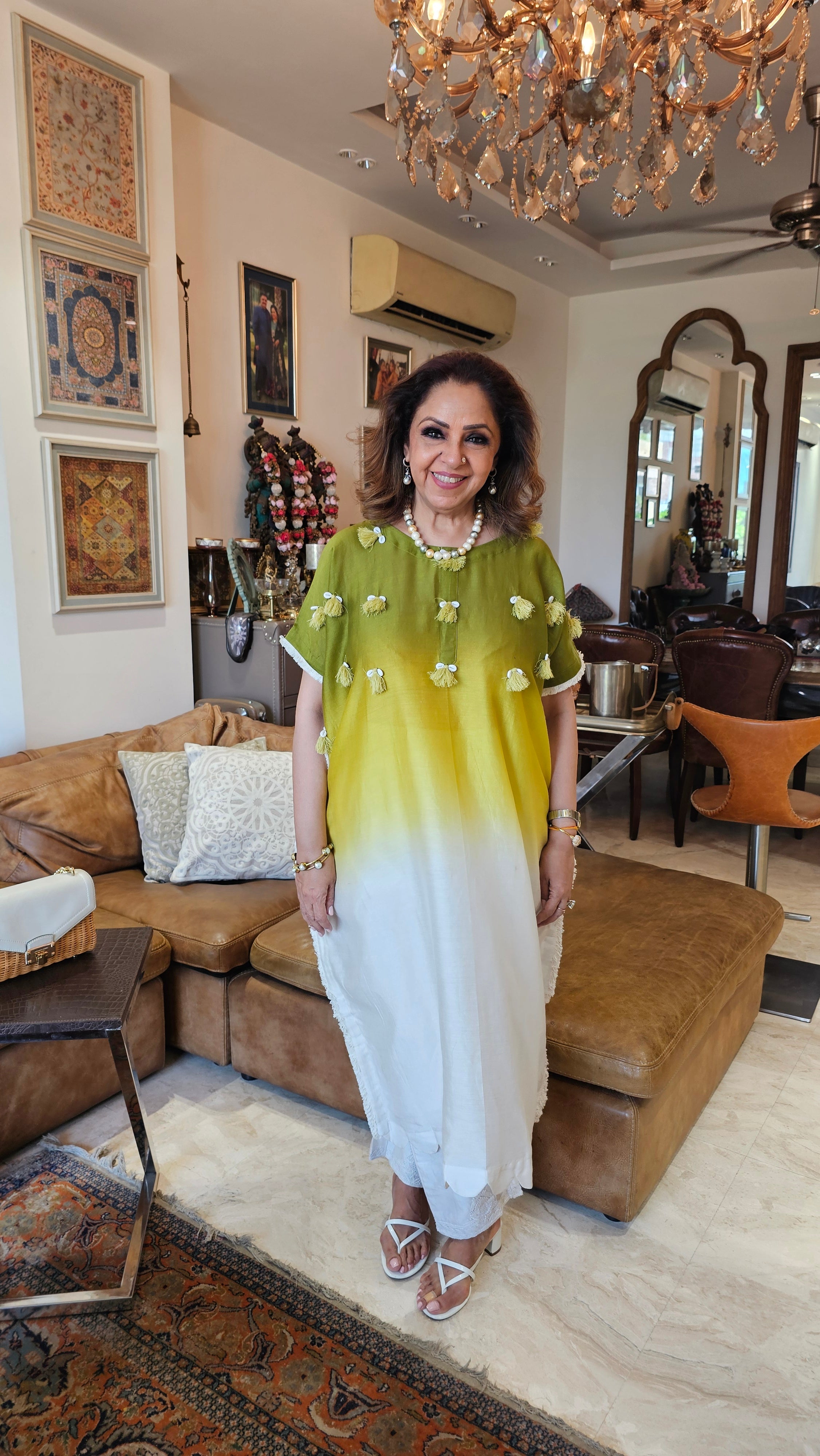 Beautiful Chanderi Co-ord Set Trimmed with Cowrie Shell Tassels