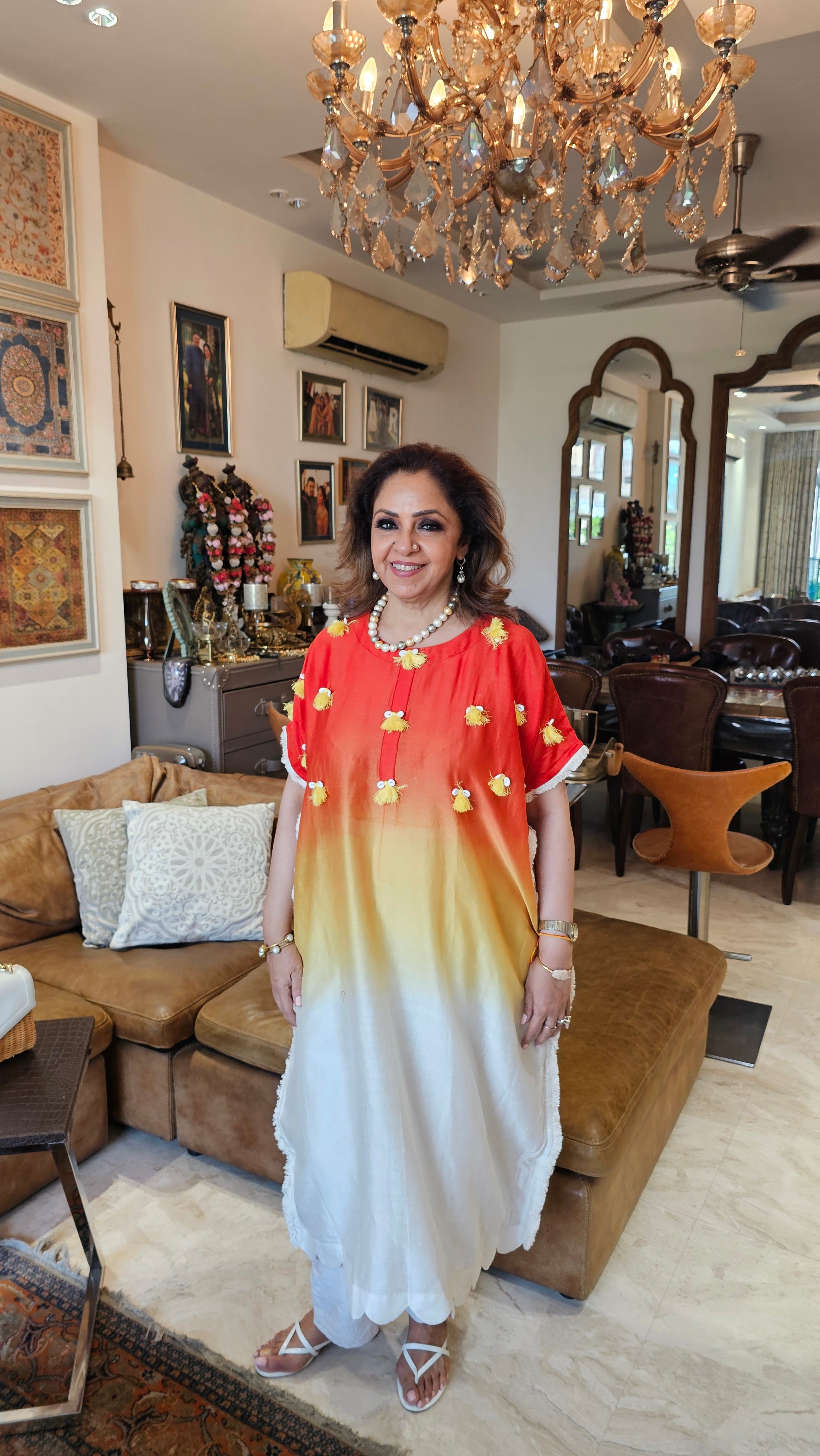 Beautiful Chanderi Co-ord Set Trimmed with Cowrie Shell Tassels