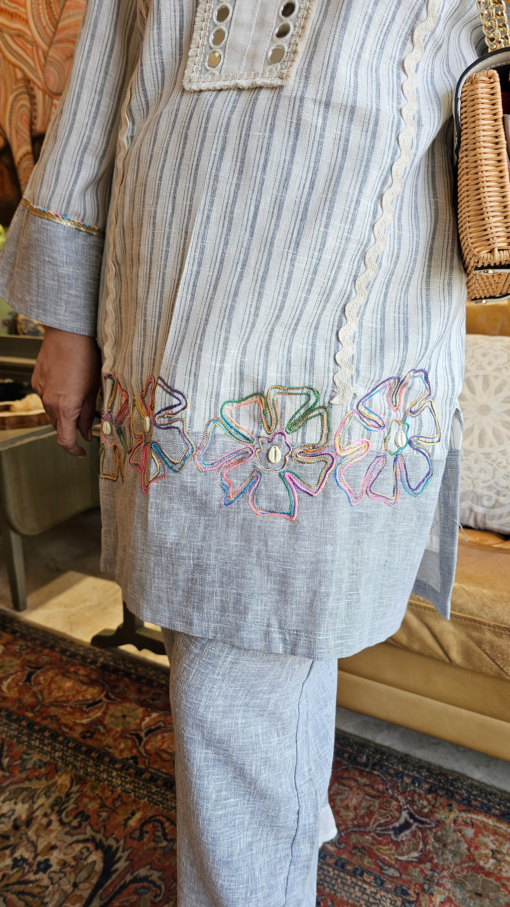 Breezy Jute Co-ord Set with Mirror & Thread Work