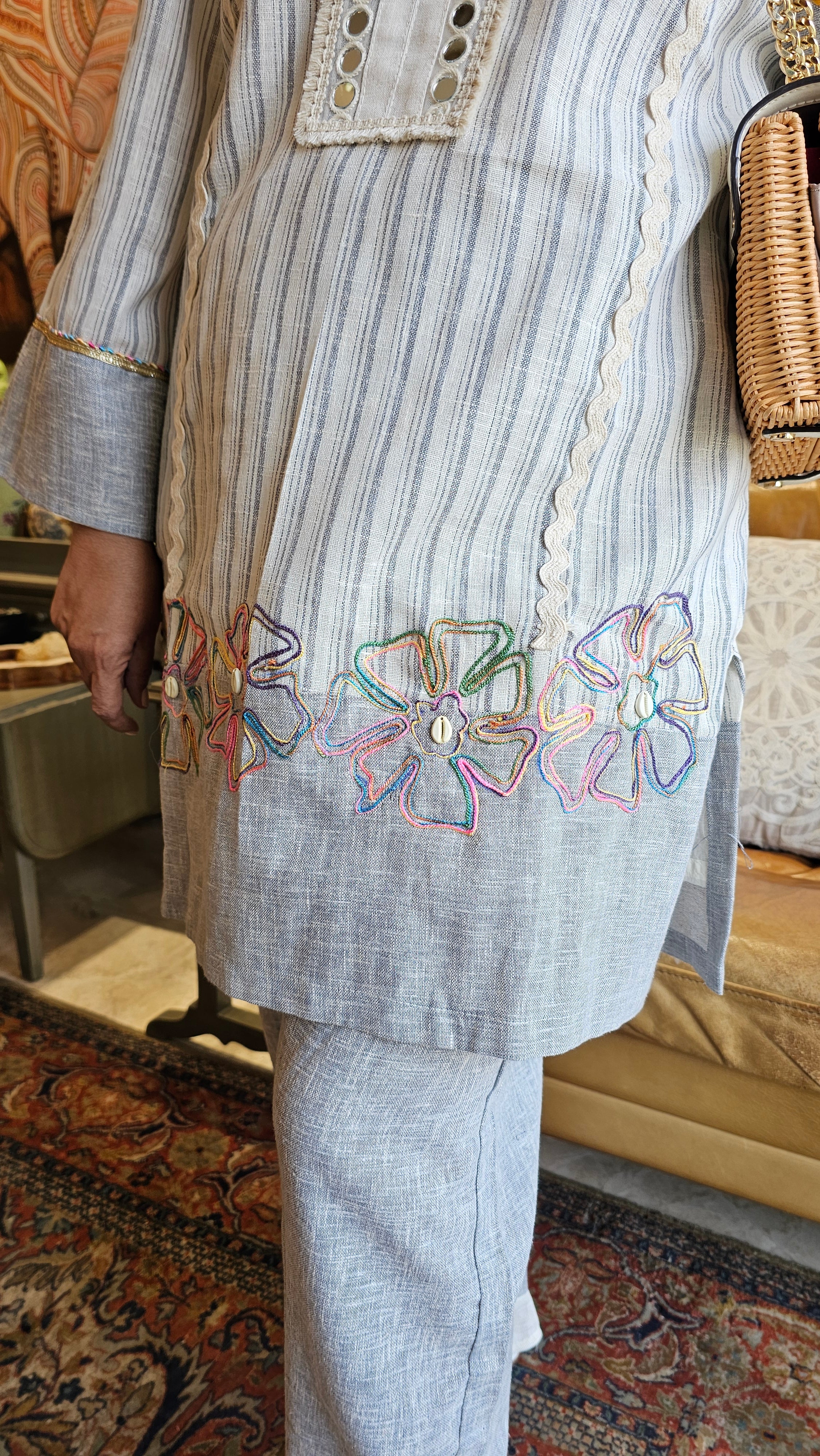 Breezy Jute Co-ord Set with Mirror & Thread Work