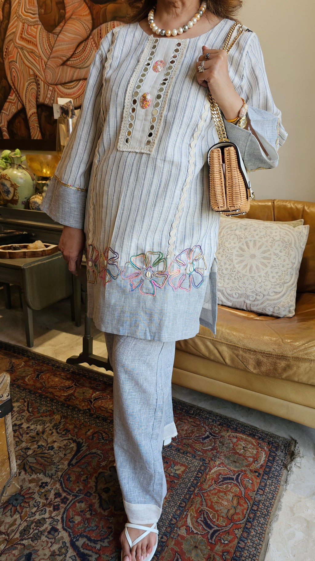 Breezy Jute Co-ord Set with Mirror & Thread Work