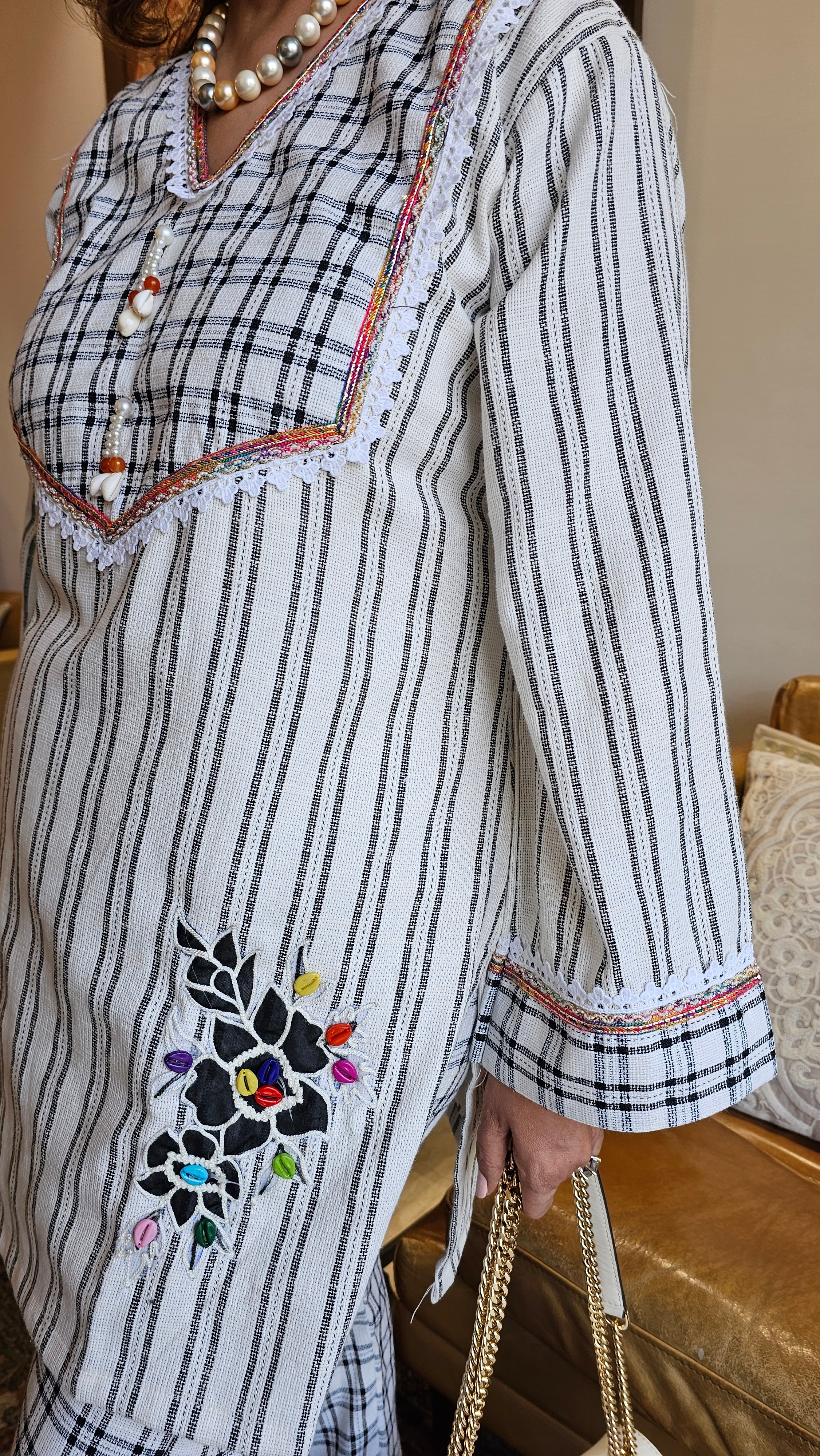 Beautiful Jute Cotton Co-ord Set with Applique, Cowrie Shell & Bead work
