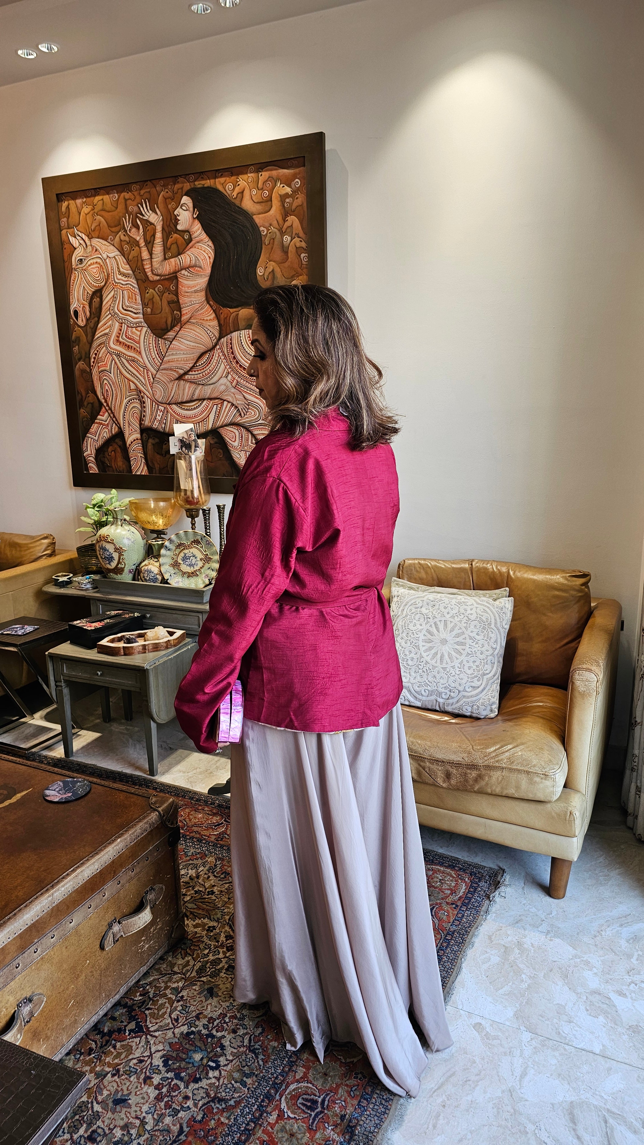 Beautiful Raw Silk Top with Crepe Bottom Outfit