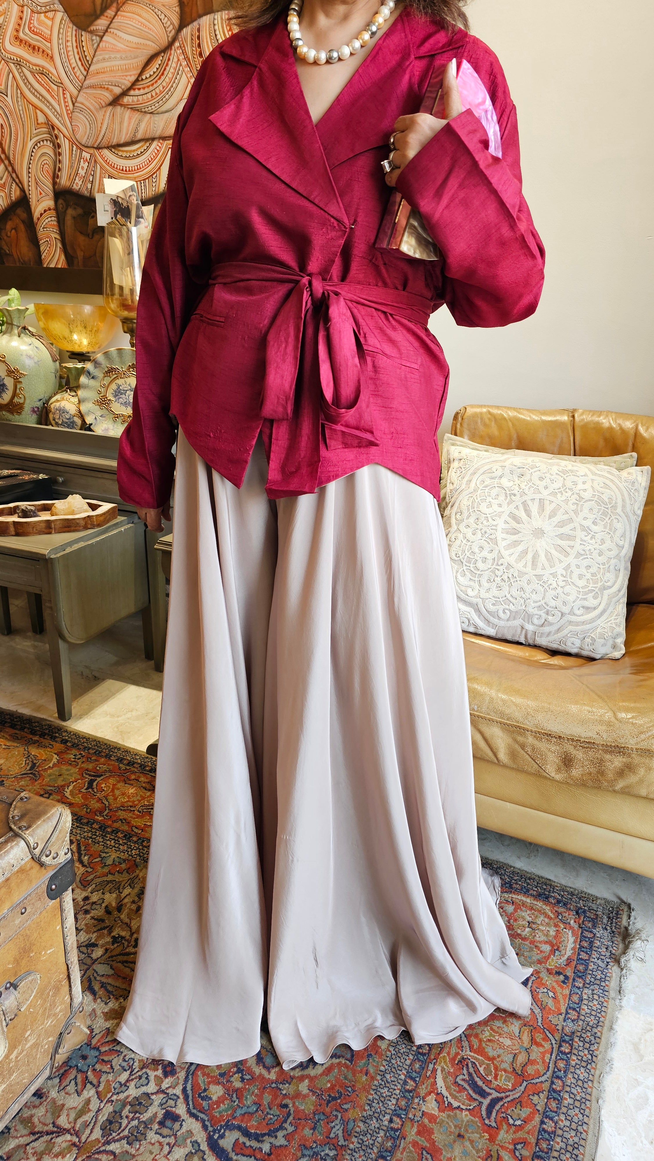Beautiful Raw Silk Top with Crepe Bottom Outfit