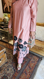 Stunning Chanderi Top with Applique Patch and Bead work with Cotton Bottom & Organza Cut work Dupatta