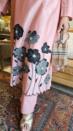 Stunning Chanderi Top with Applique Patch and Bead work with Cotton Bottom & Organza Cut work Dupatta
