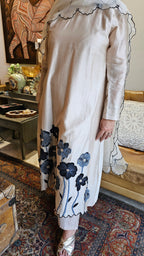 Stunning Chanderi Top with Applique Patch and Bead work with Cotton Bottom & Organza Cut work Dupatta