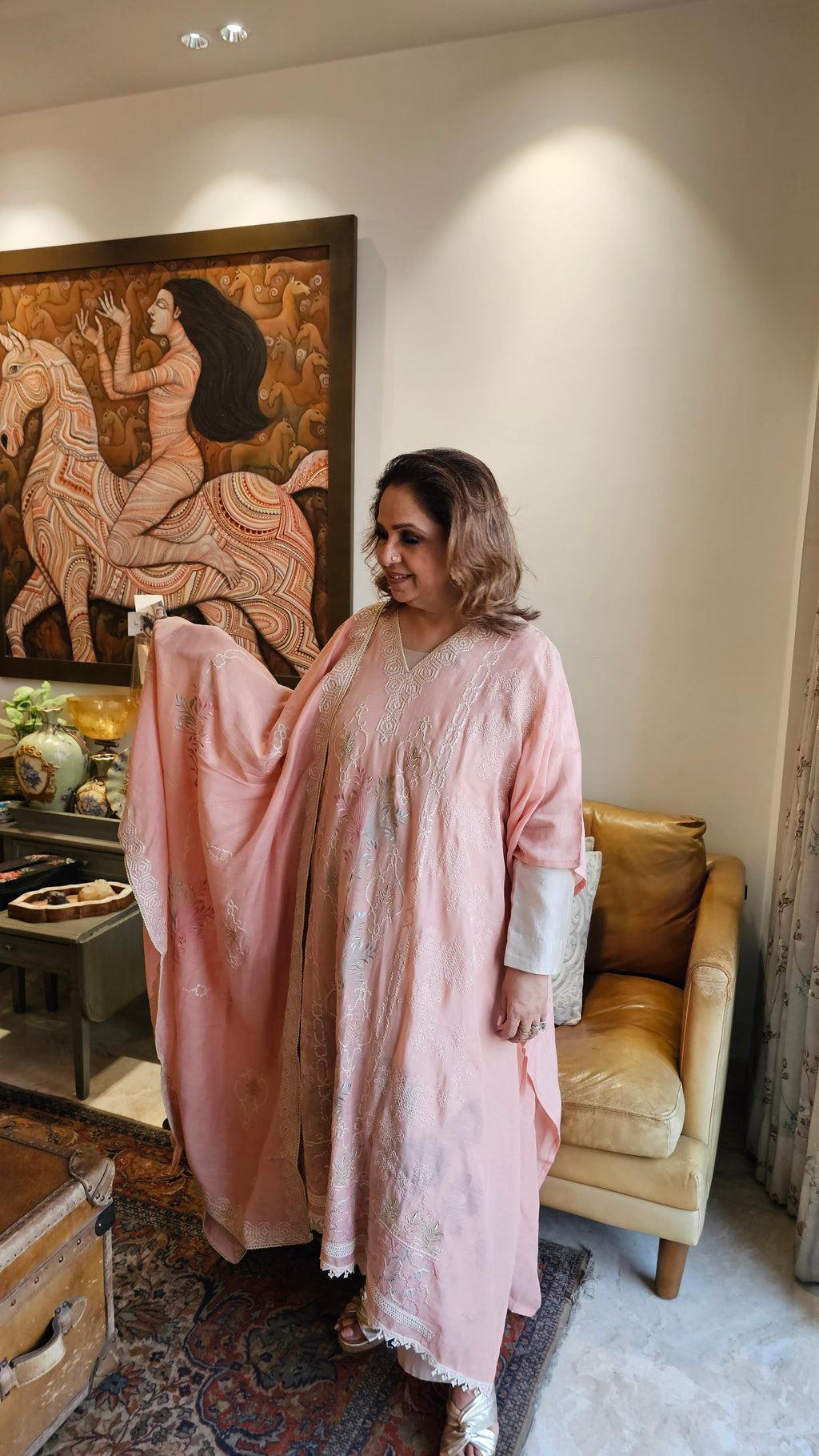Beautiful Linen Suit with Muslin Bottom With Hand Embroidery