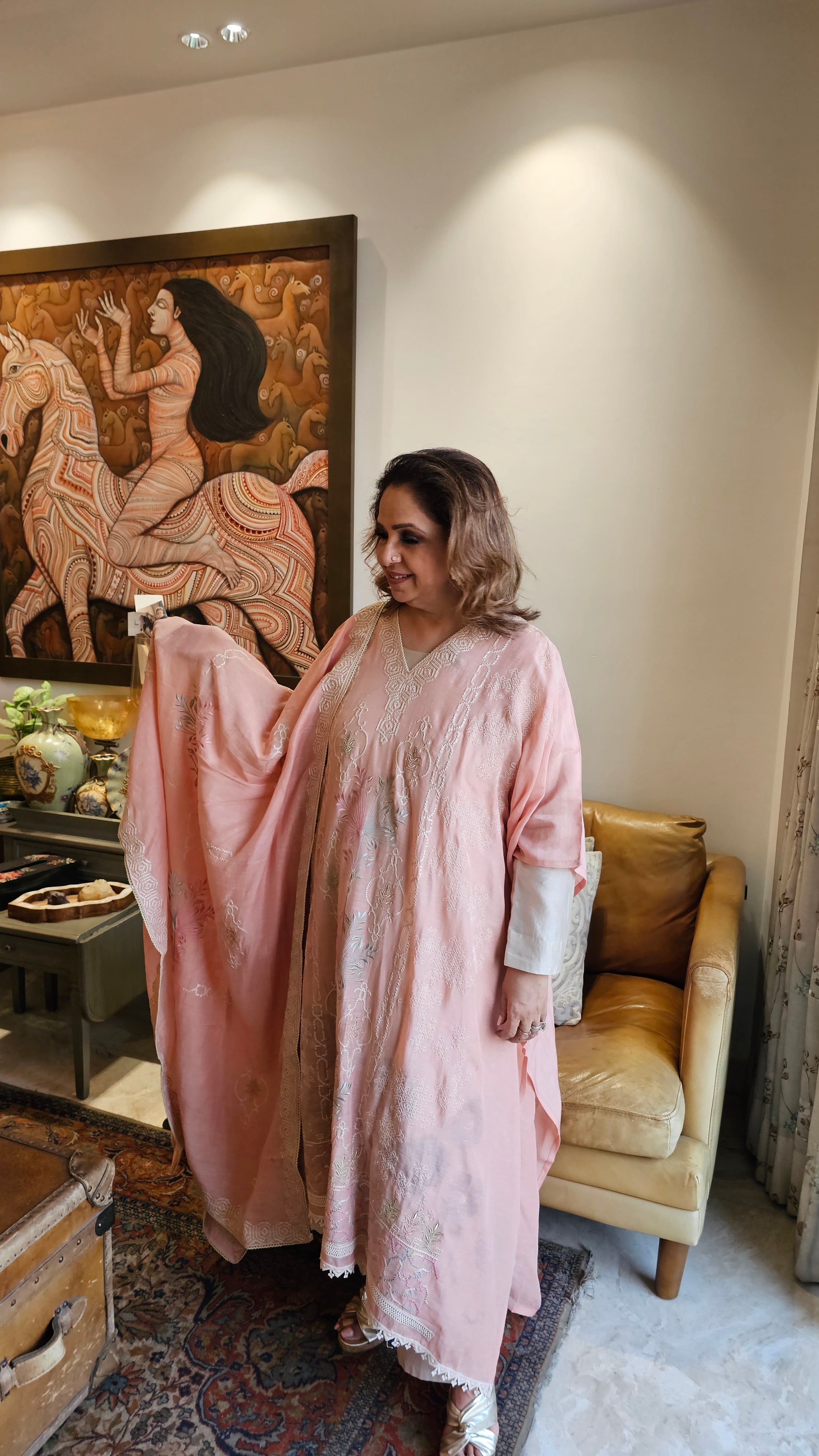 Beautiful Linen Suit with Muslin Bottom With Hand Embroidery