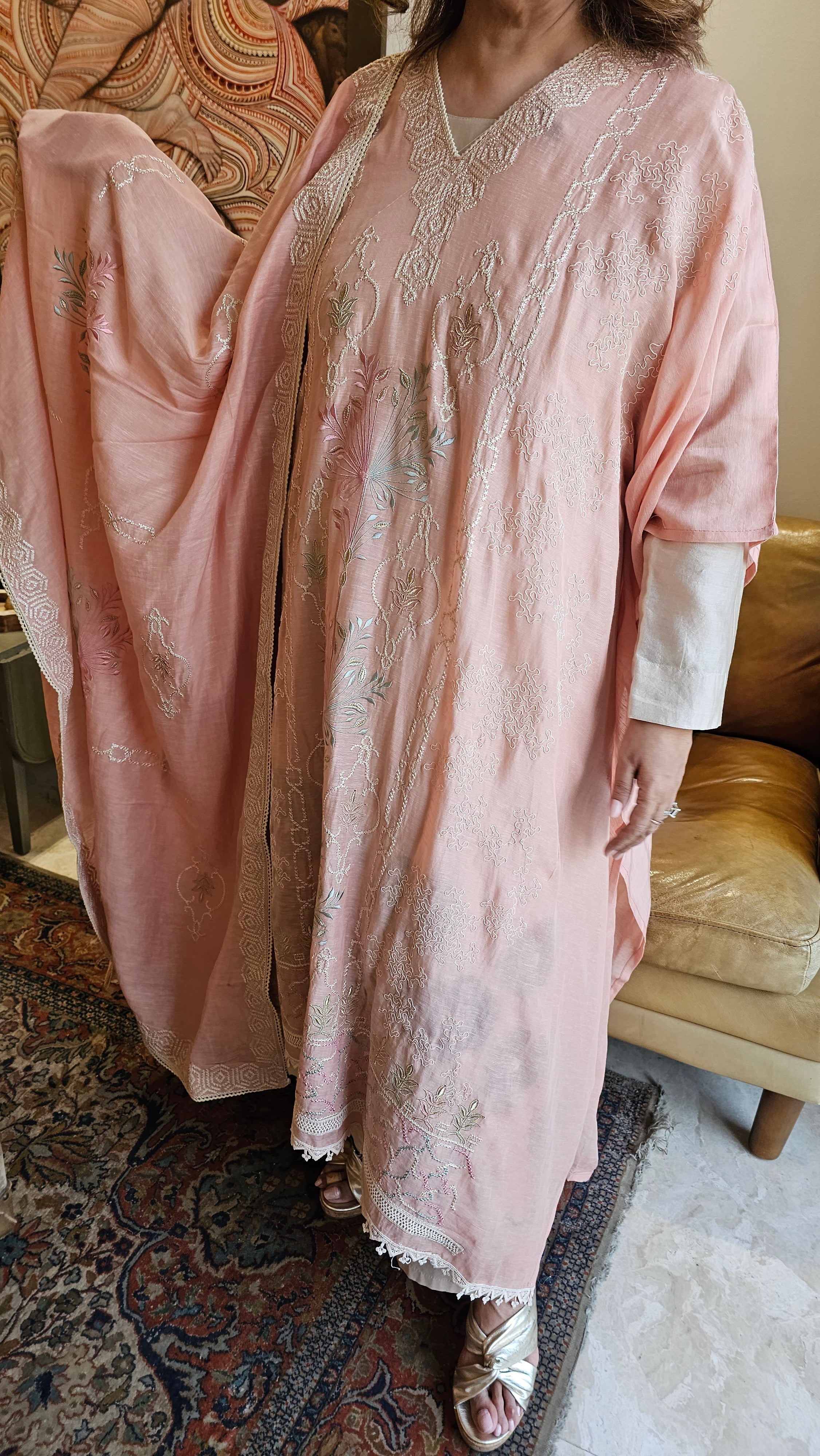 Beautiful Linen Suit with Muslin Bottom With Hand Embroidery