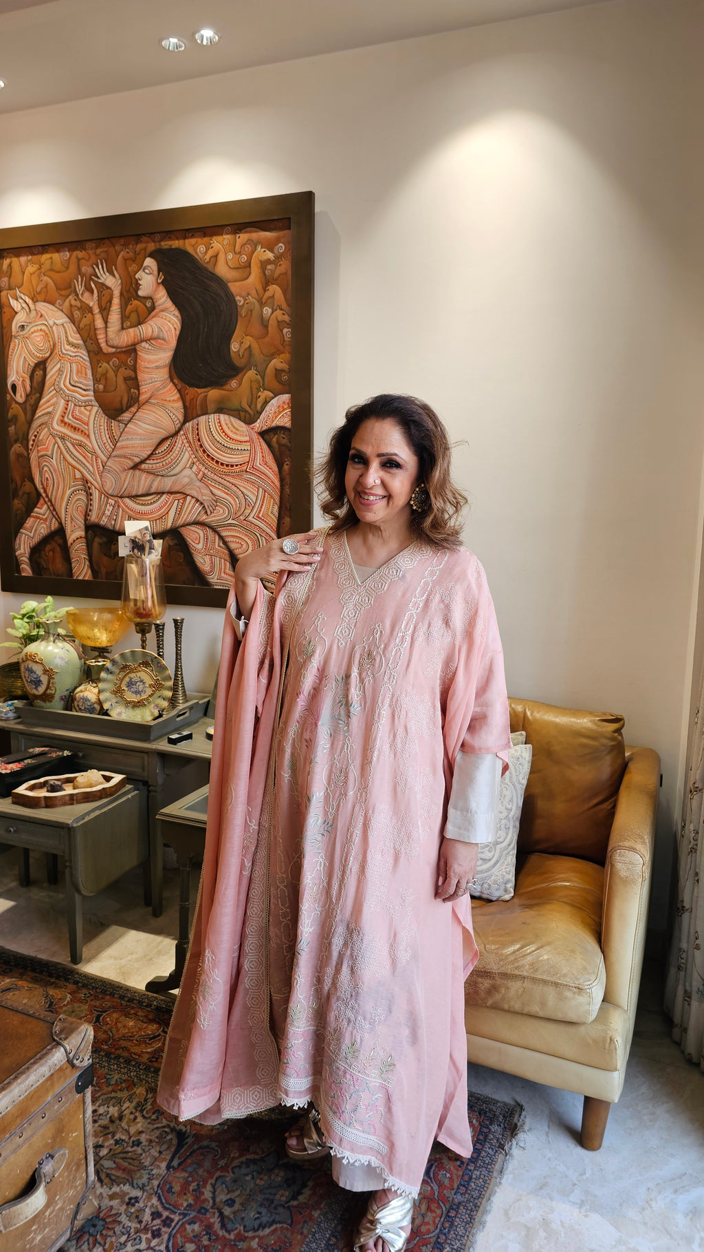 Beautiful Linen Suit with Muslin Bottom With Hand Embroidery