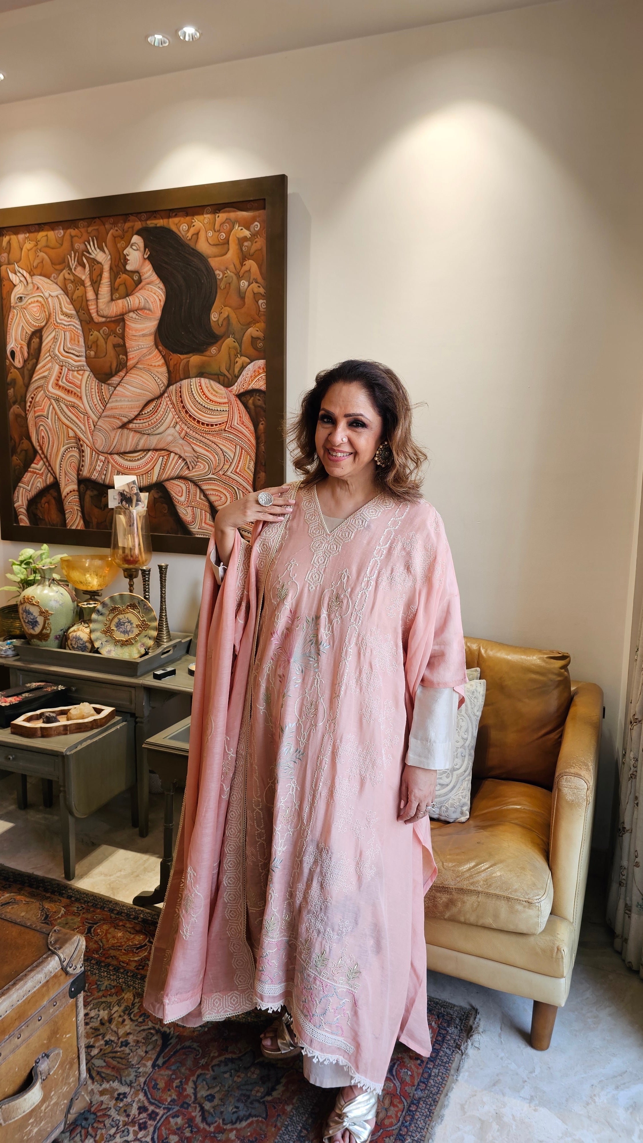 Beautiful Linen Suit with Muslin Bottom With Hand Embroidery