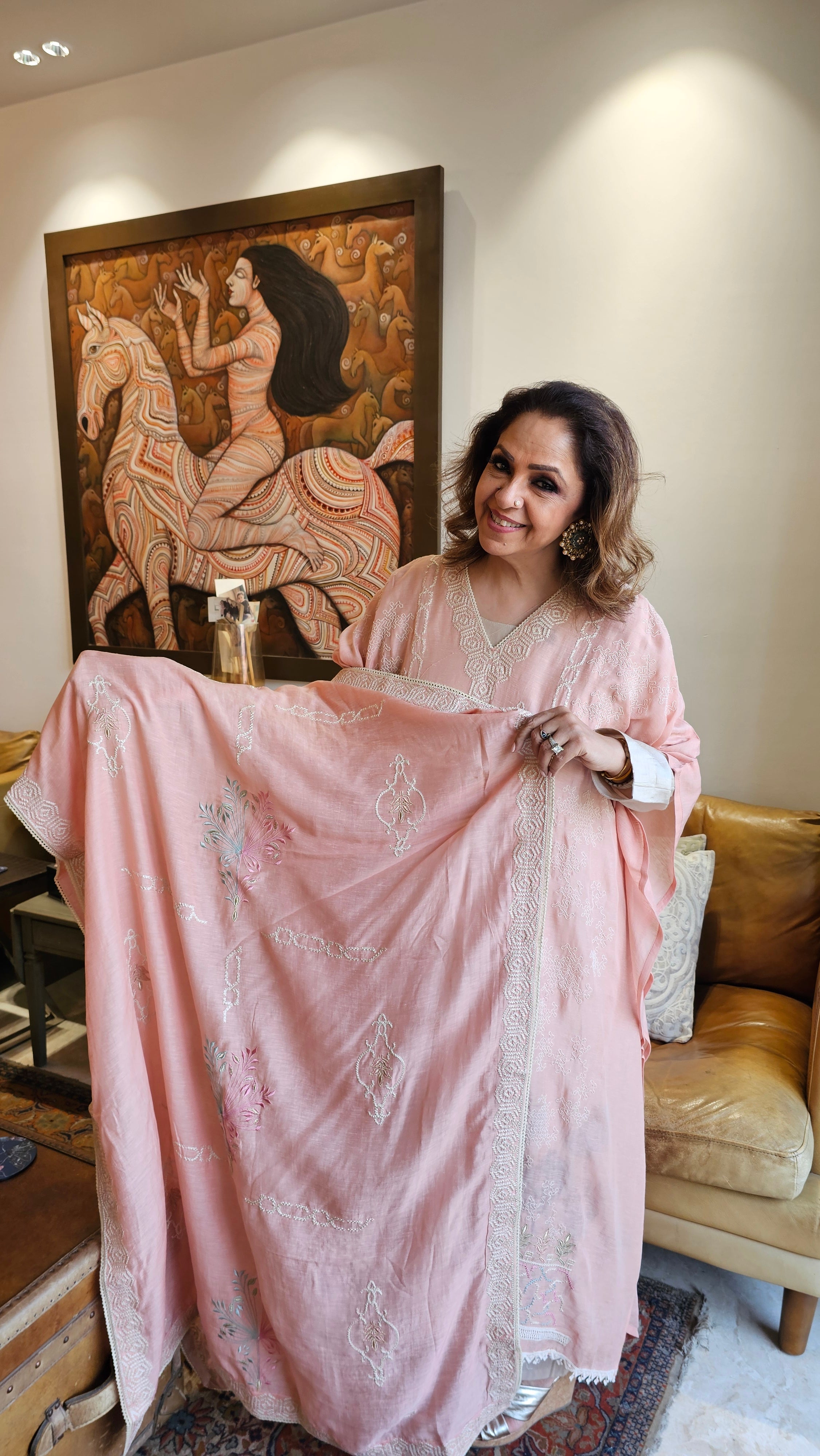 Beautiful Linen Suit with Muslin Bottom With Hand Embroidery