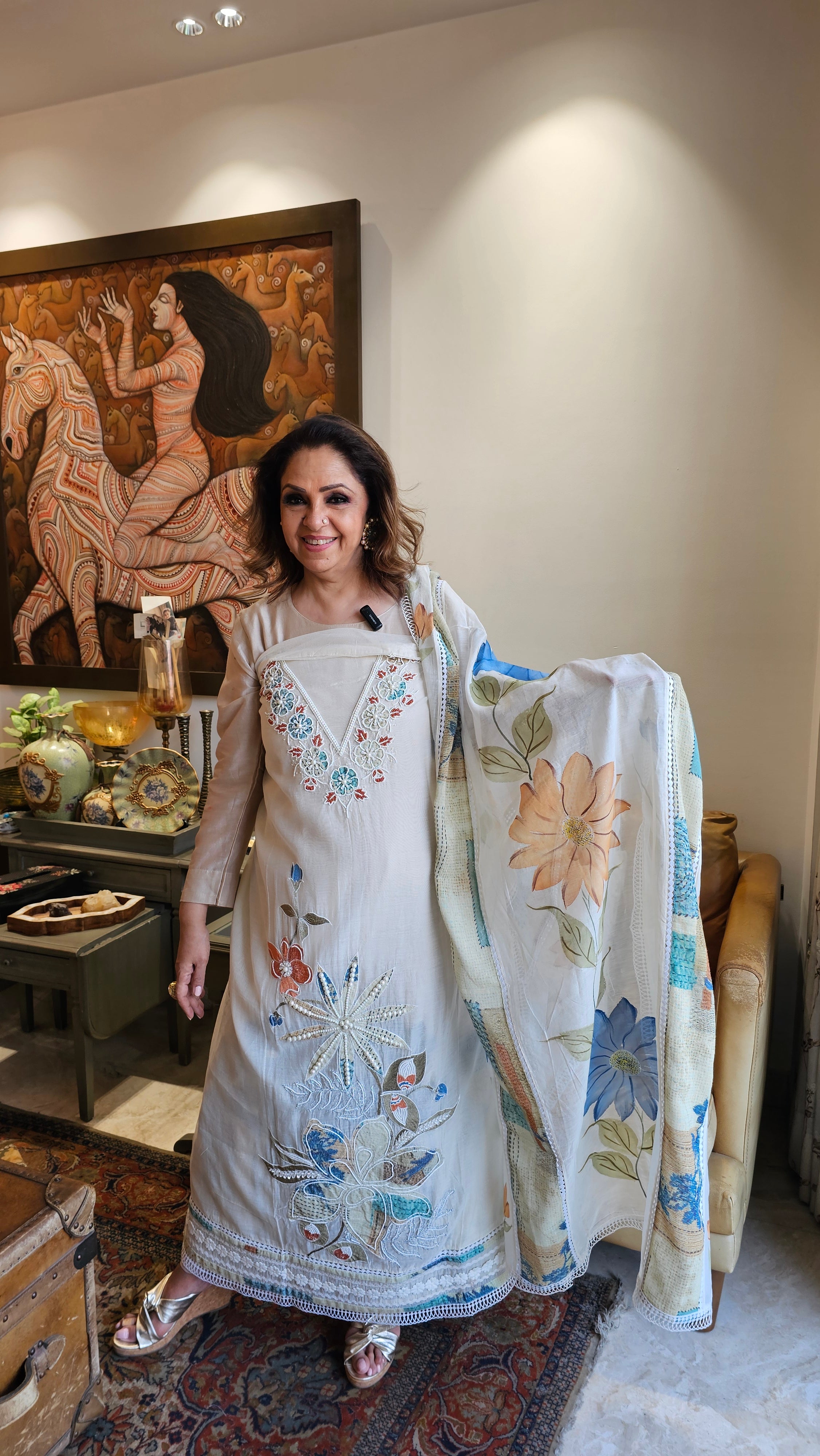 Beautiful Mul Fabric Unstitched  Suit Embellished with Hand Work