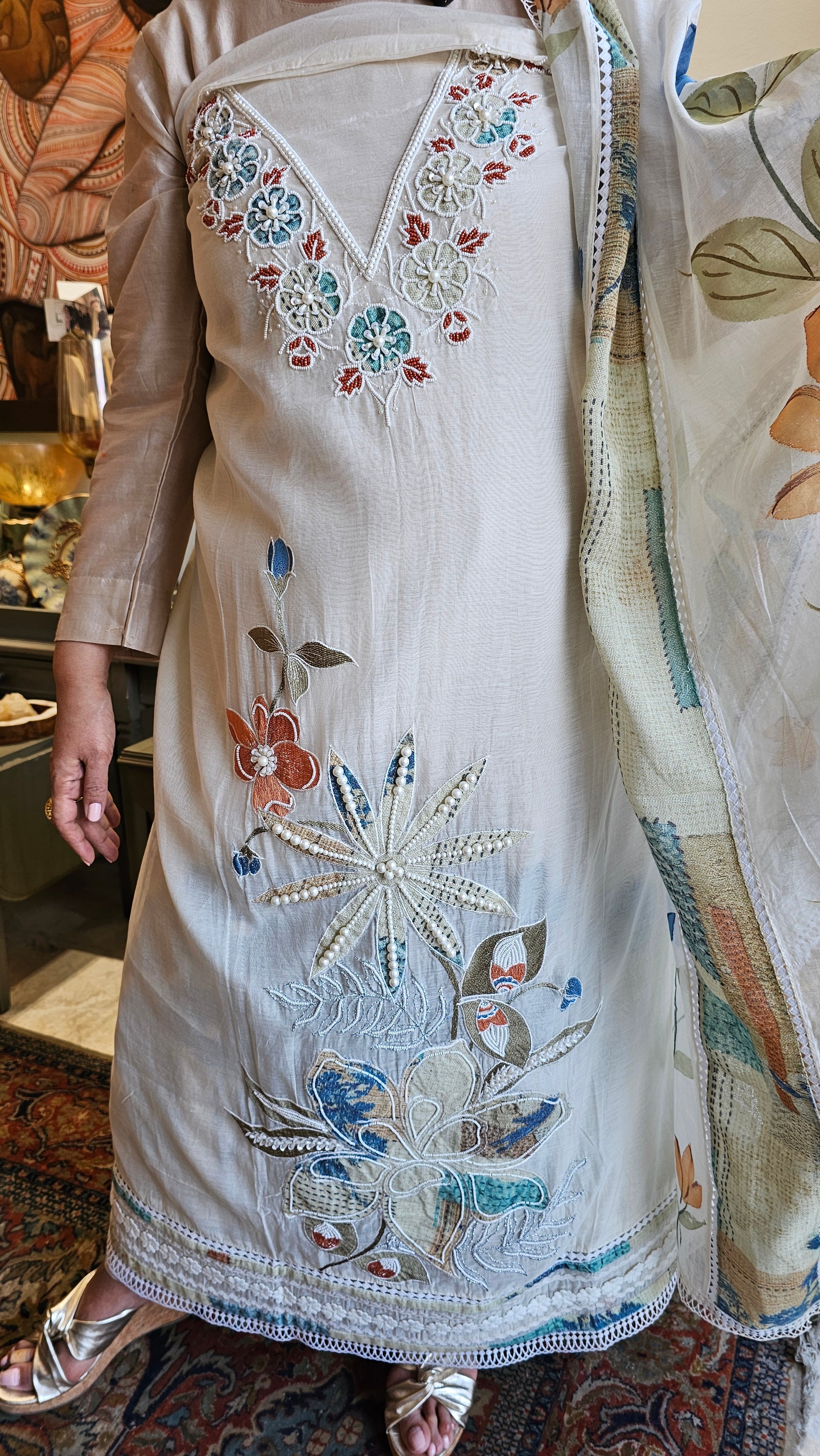 Beautiful Mul Fabric Unstitched  Suit Embellished with Hand Work