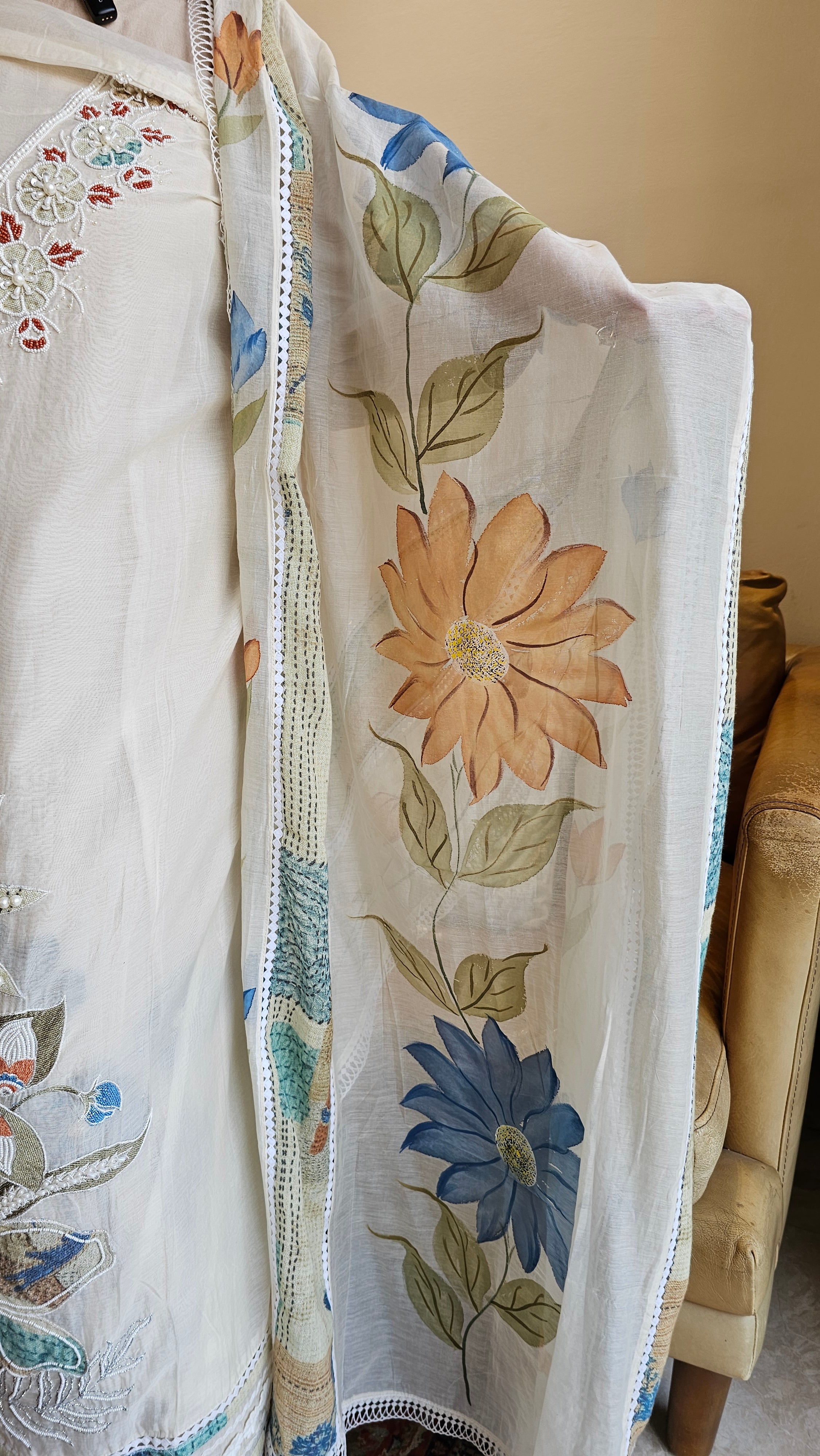 Beautiful Mul Fabric Unstitched  Suit Embellished with Hand Work