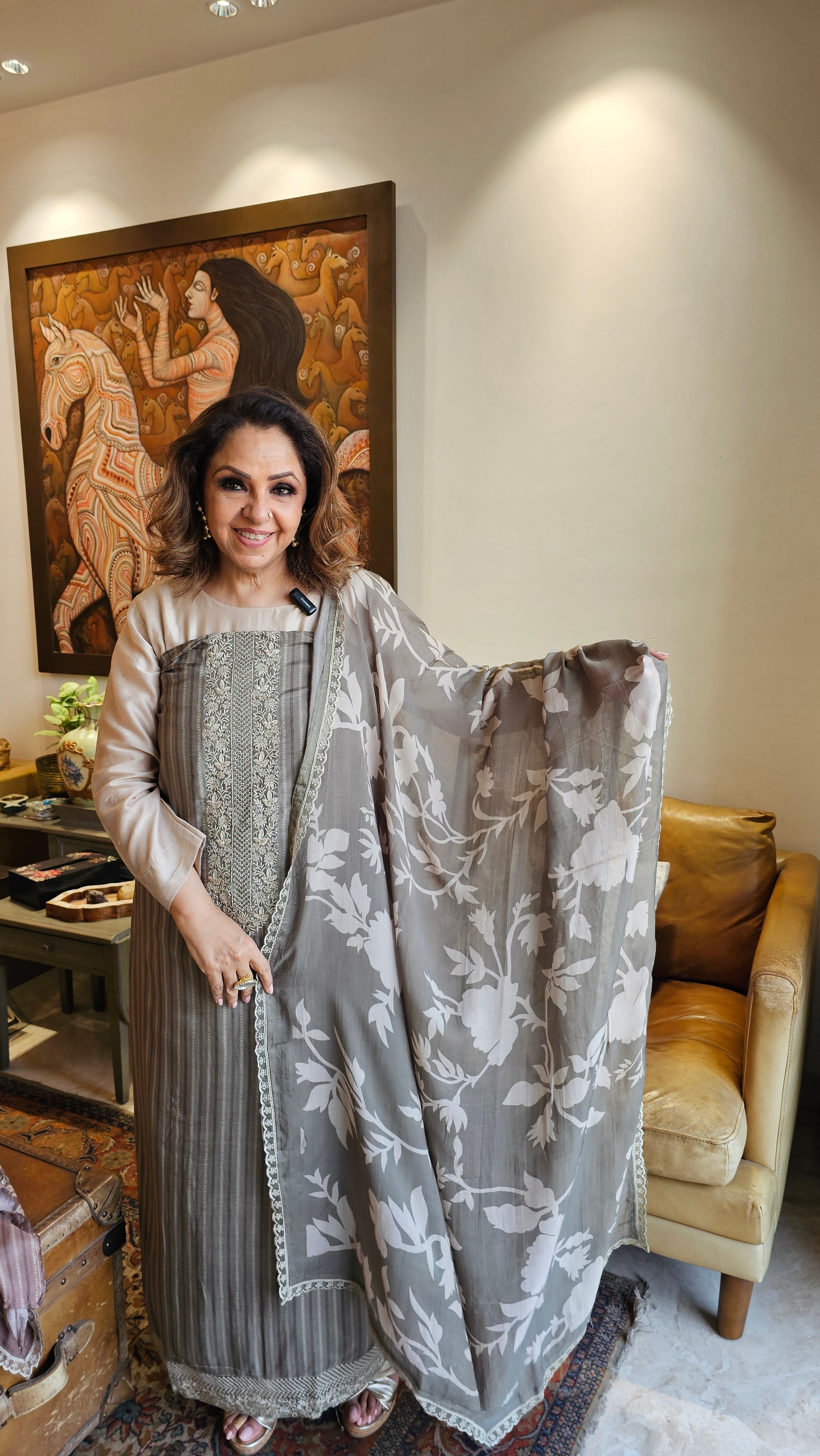 Beautiful Crepe Unstitched Suit with Hand Work