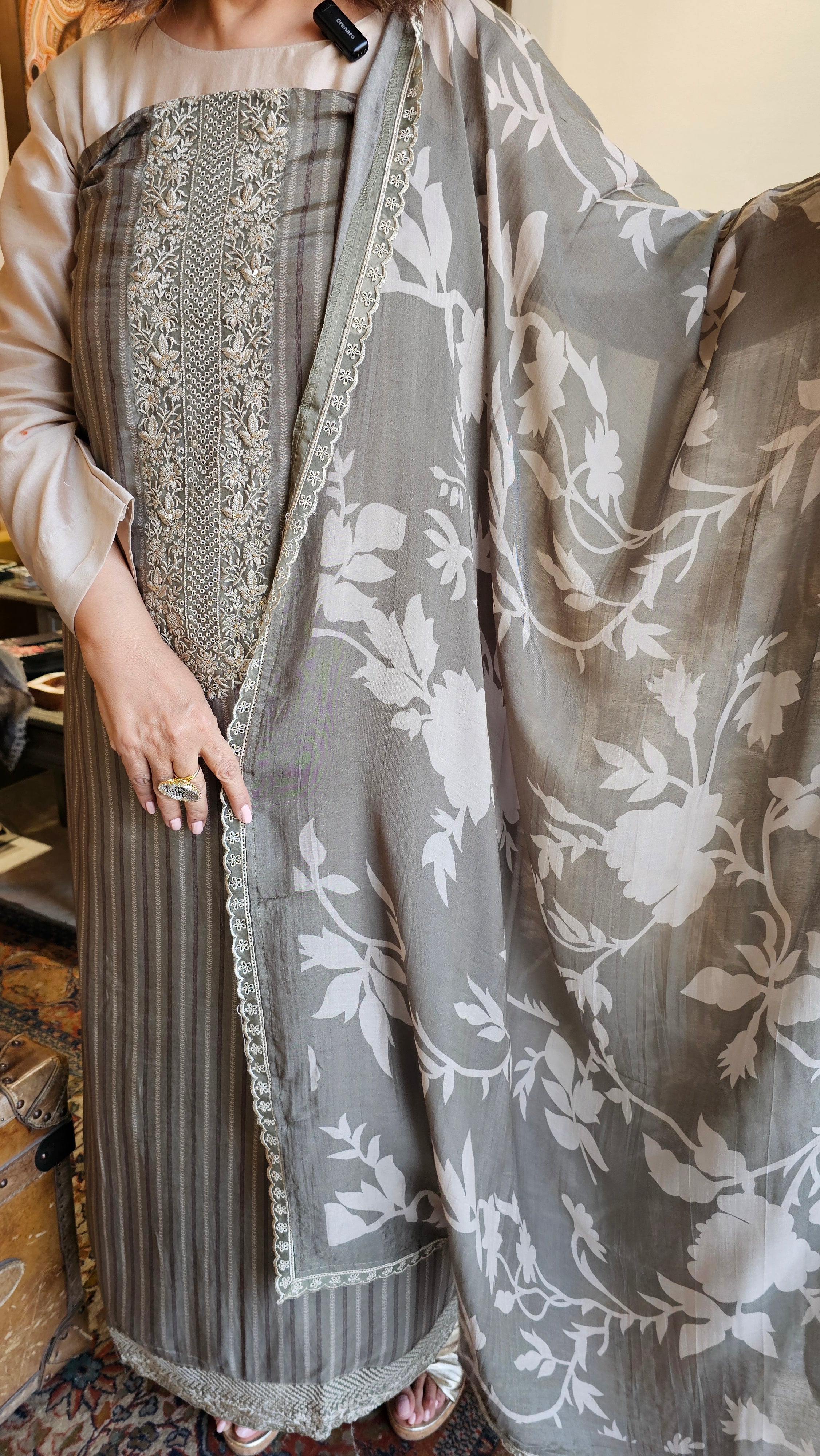 Beautiful Crepe Unstitched Suit with Hand Work