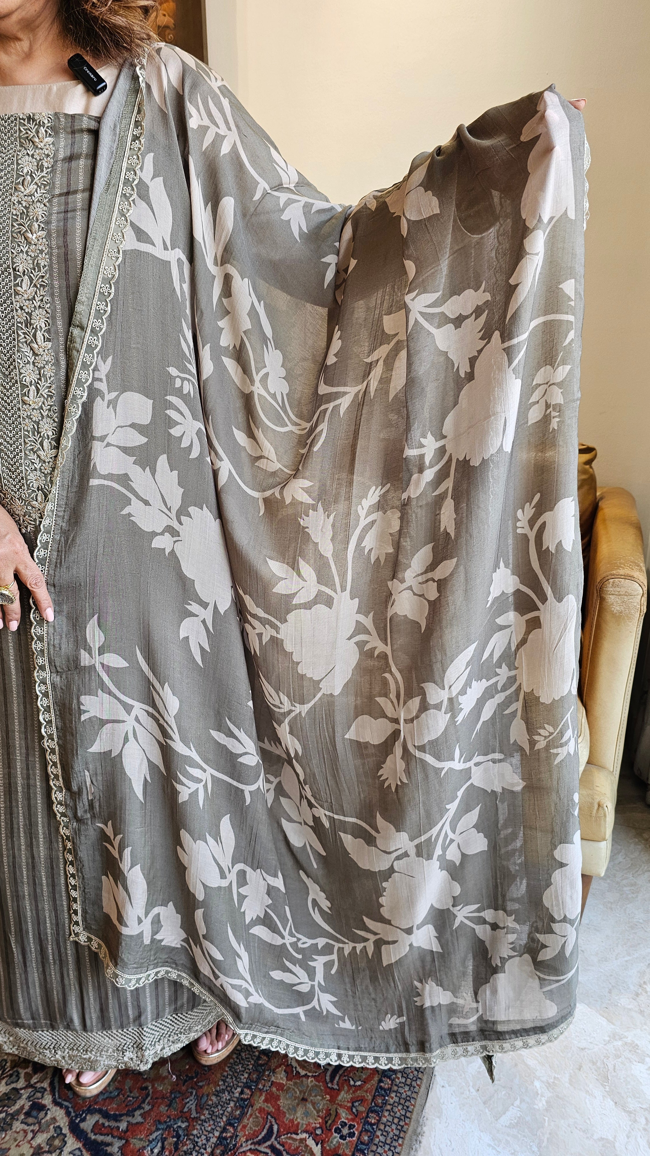 Beautiful Crepe Unstitched Suit with Hand Work