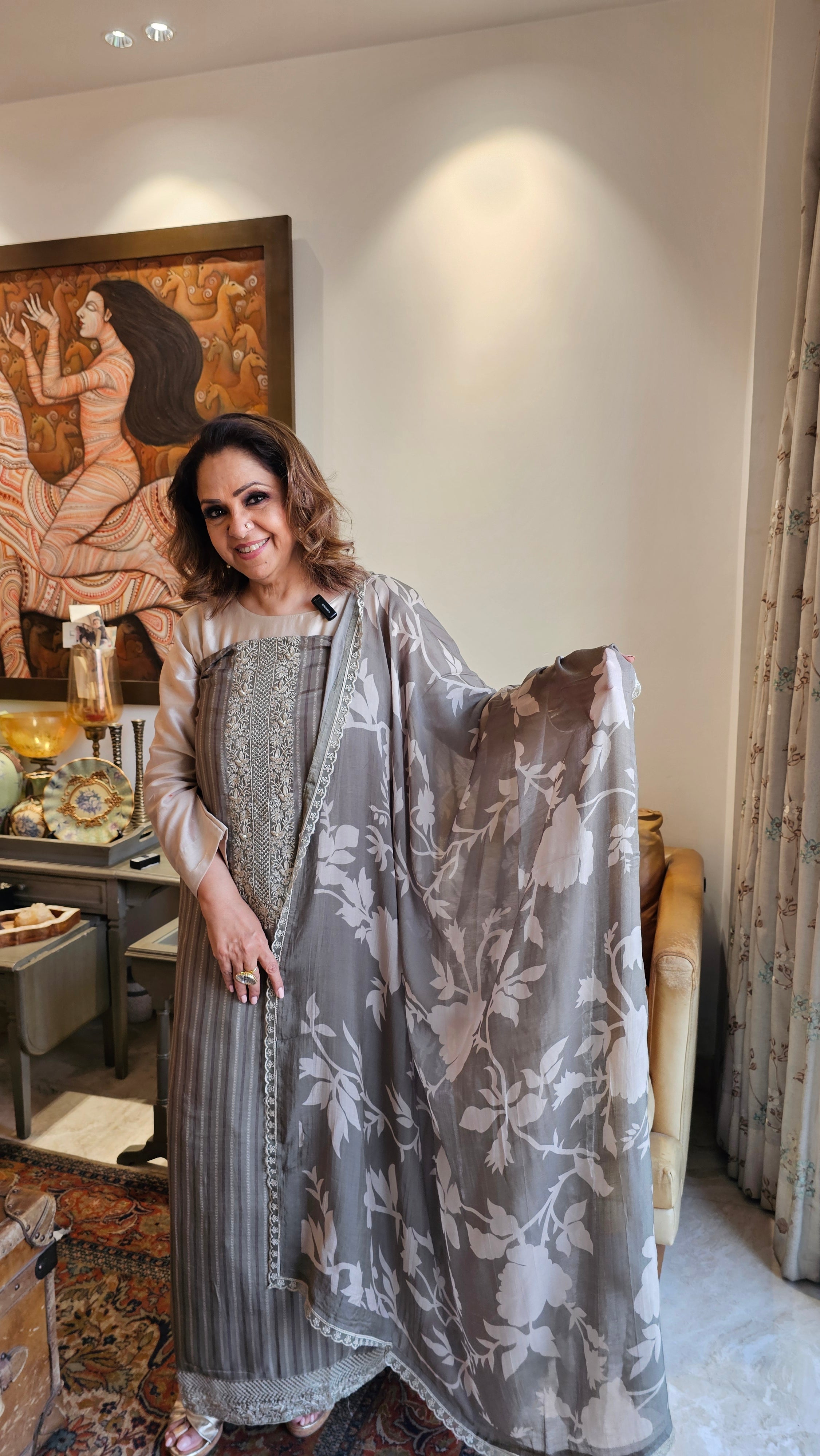 Beautiful Crepe Unstitched Suit with Hand Work