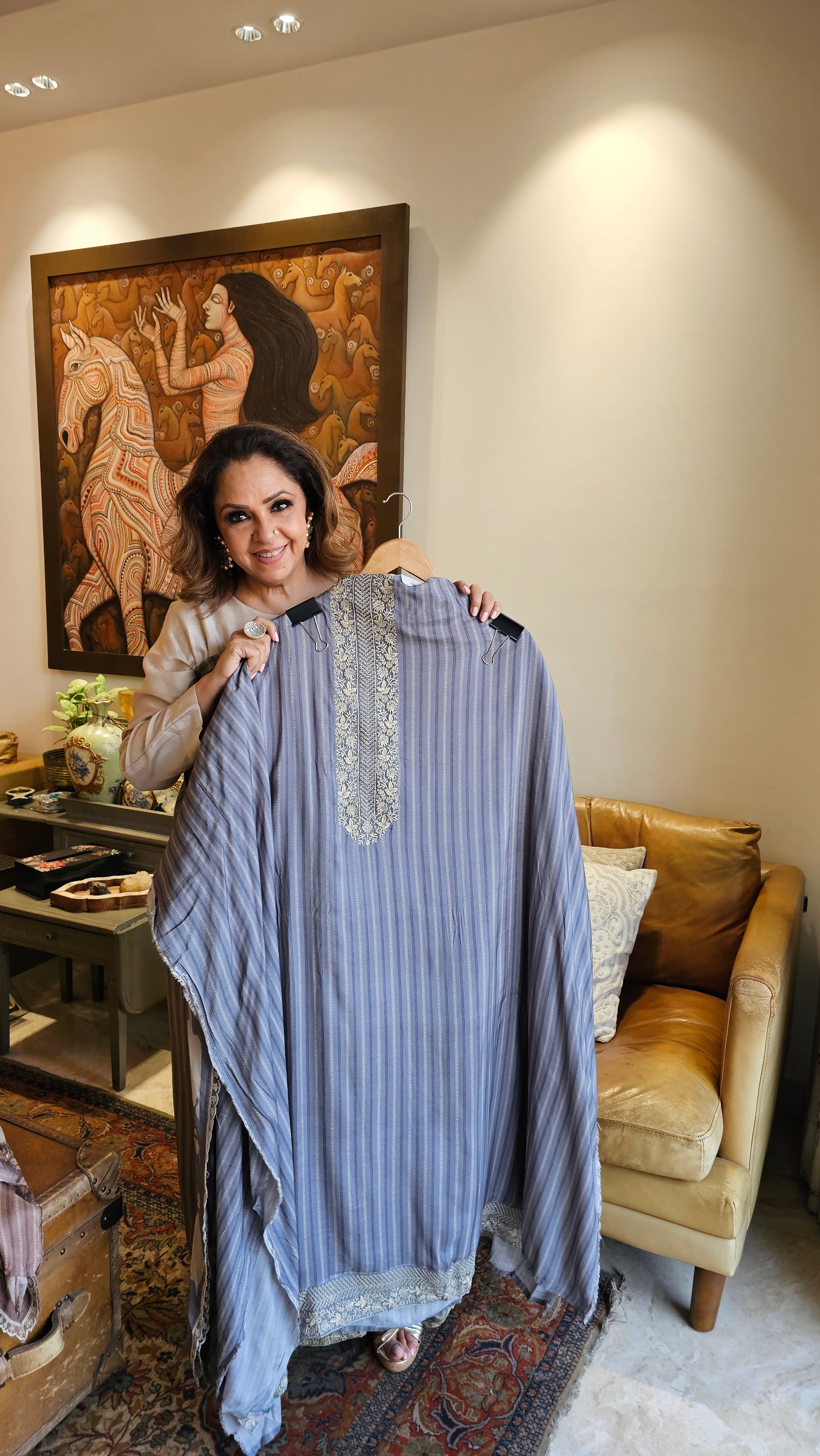 Beautiful Crepe Unstitched Suit with Hand Work