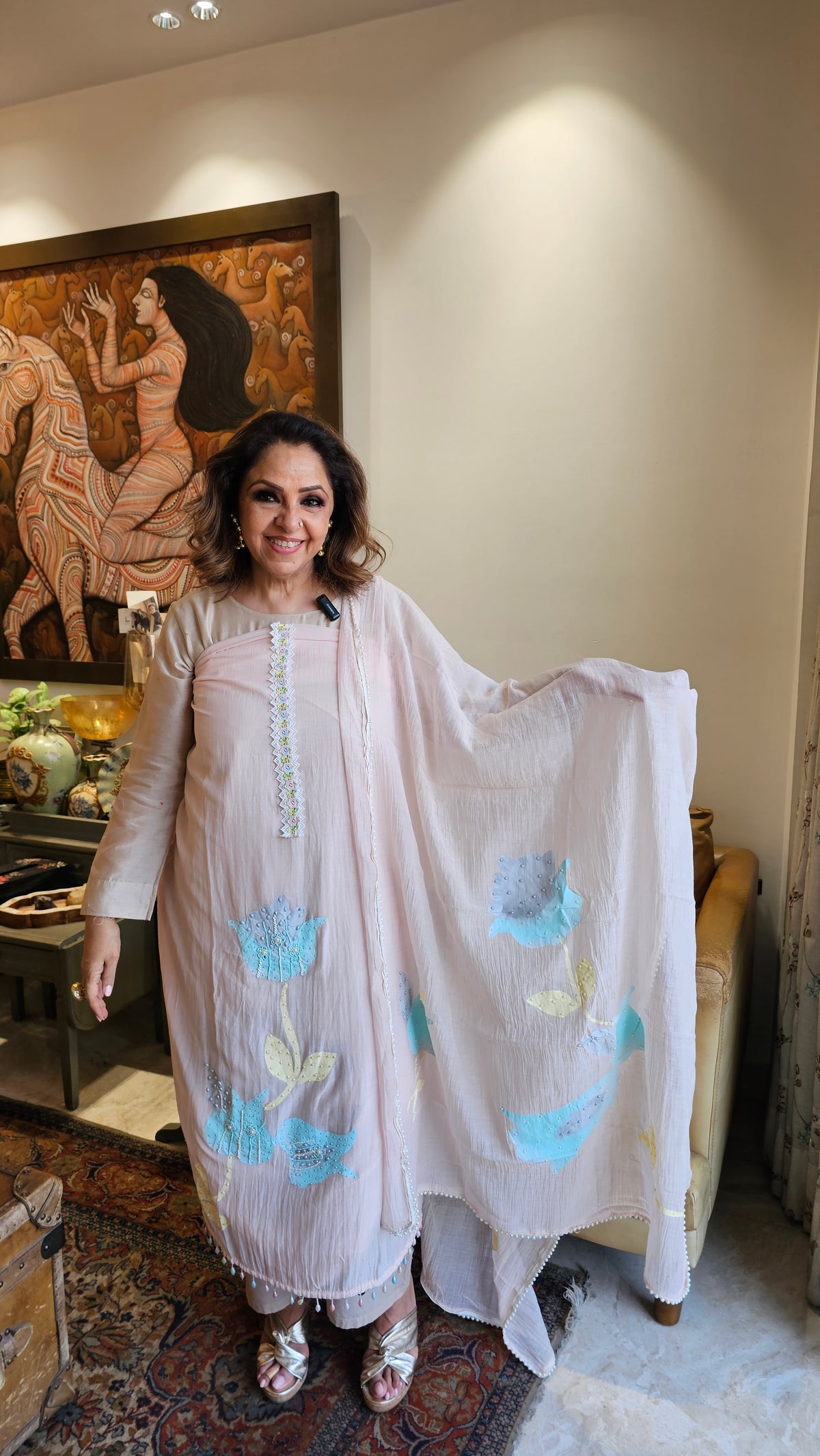 Stunning Unstitched Mul Suit With Hand Embroidery