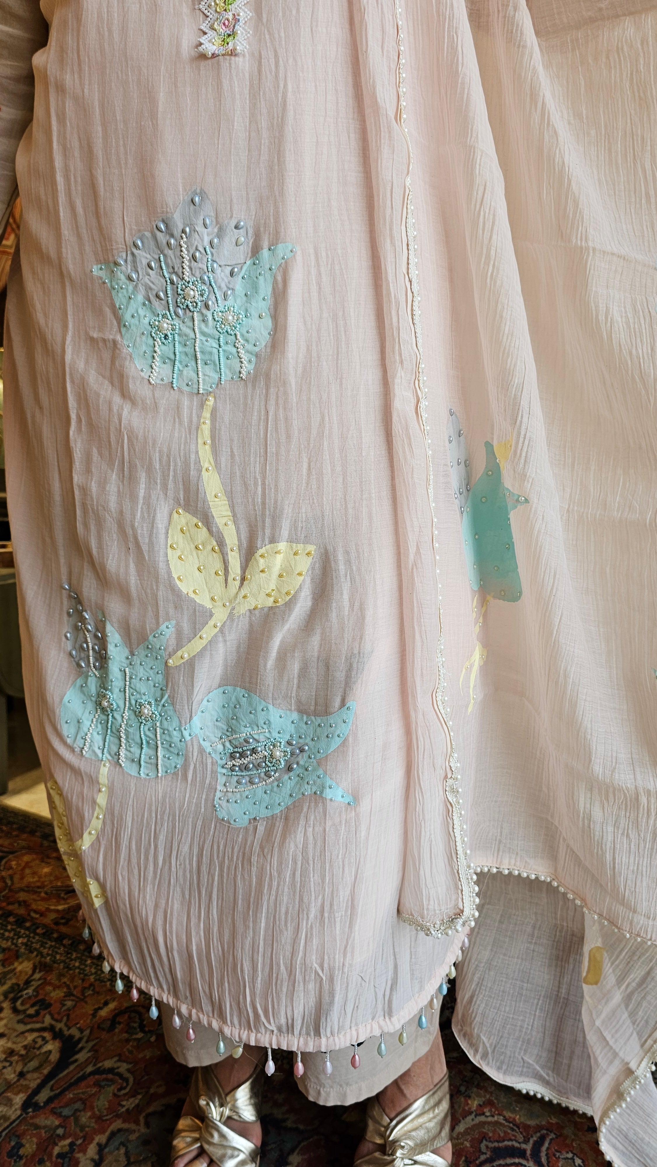 Stunning Unstitched Mul Suit With Hand Embroidery