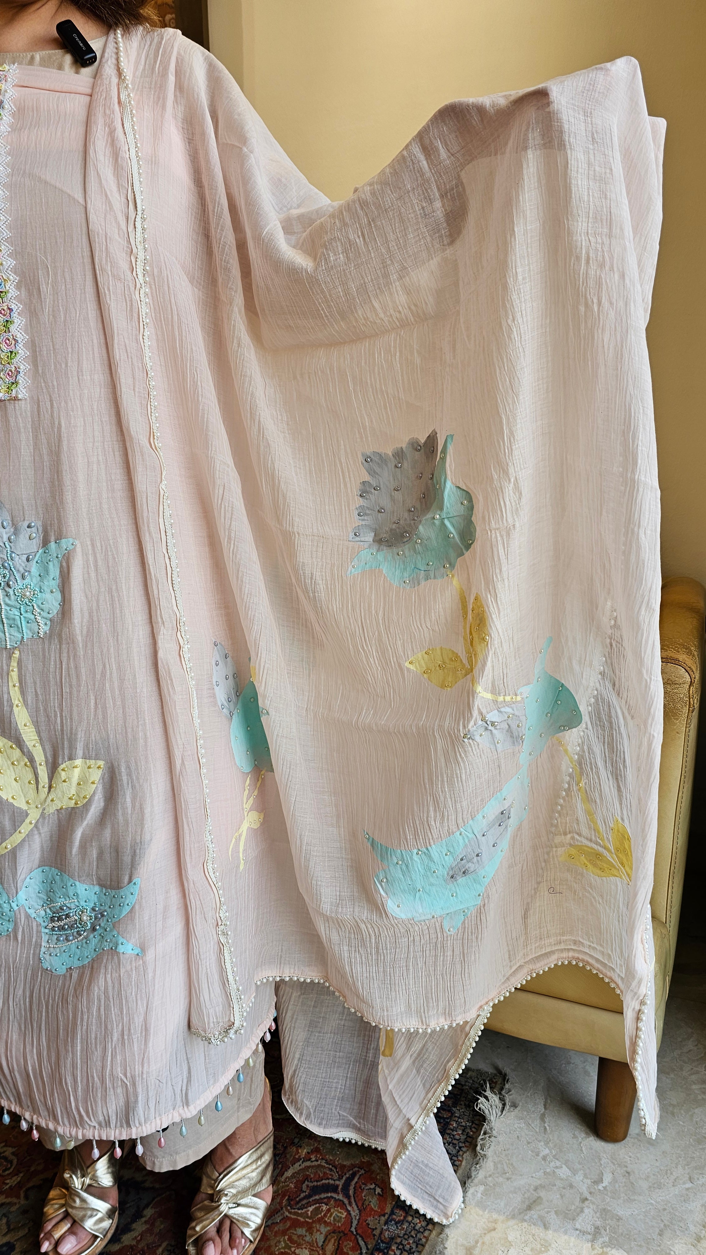 Stunning Unstitched Mul Suit With Hand Embroidery