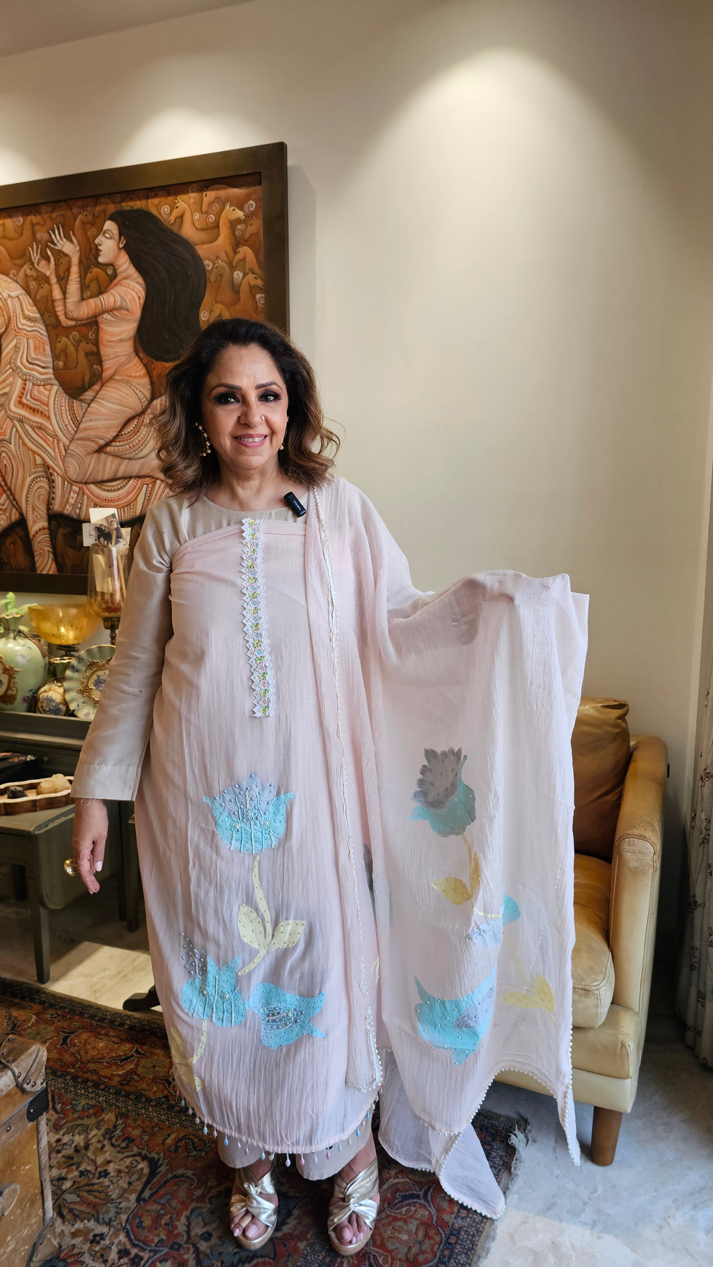 Stunning Unstitched Mul Suit With Hand Embroidery
