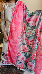 Summery Jute Fabric Unstitched Suit with Applique and Lace work
