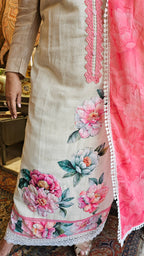 Summery Jute Fabric Unstitched Suit with Applique and Lace work