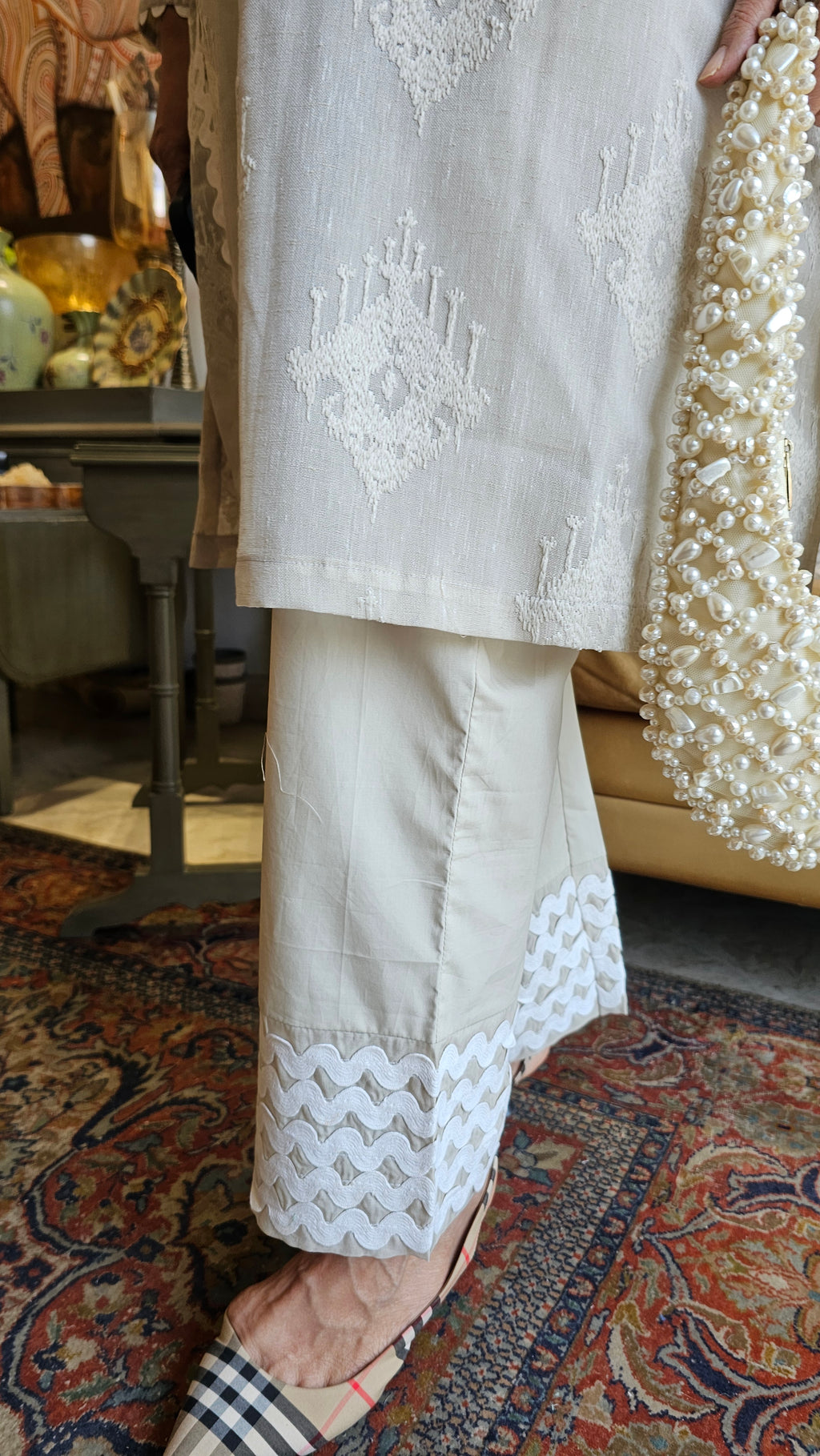 Stunning Embroidered Linen Outfit With Lycra Cotton Pants